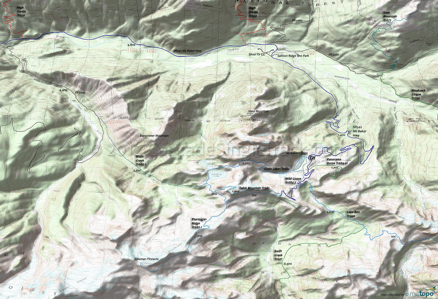 Chain Lakes, Table Mountain, Ptarmigan Ridge, Lake Ann, Panorama Dome, Wells Creek, Wild Goose Topo Map