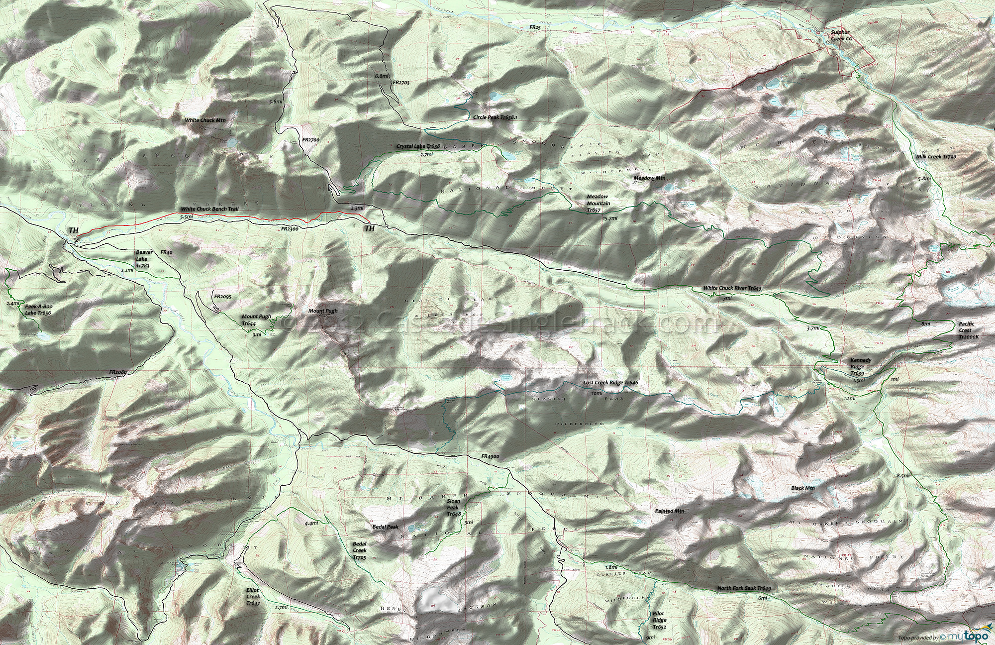White Chuck, Meadow Mountain, Lost Creek Ridge, North Fork Sauk, Milk Creek Trails Area Topo Map