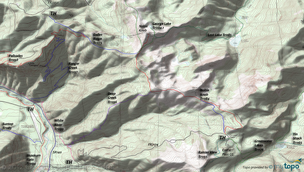 Dalles Ridge, Ranger Creek, Deep Creek, George Lake, Noble Knob Trails Topo Map