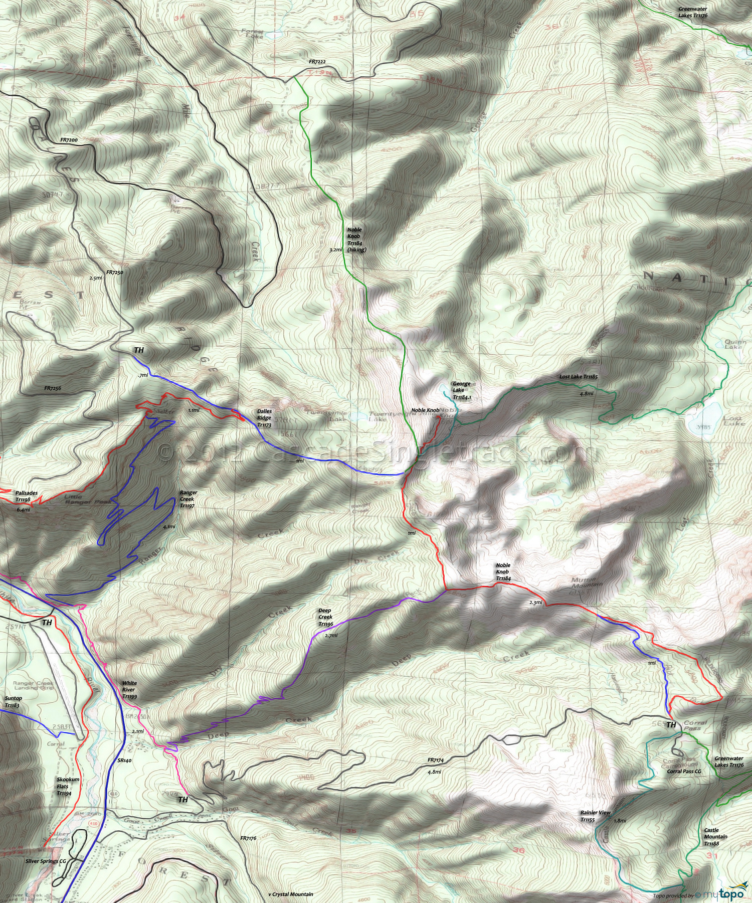  Dalles Ridge Trail 1173, Deep Creek Trail 1196, Noble Knob Trail 1184, Palisades Trail 1198, Ranger Creek Trail 1197 Area Topo Map