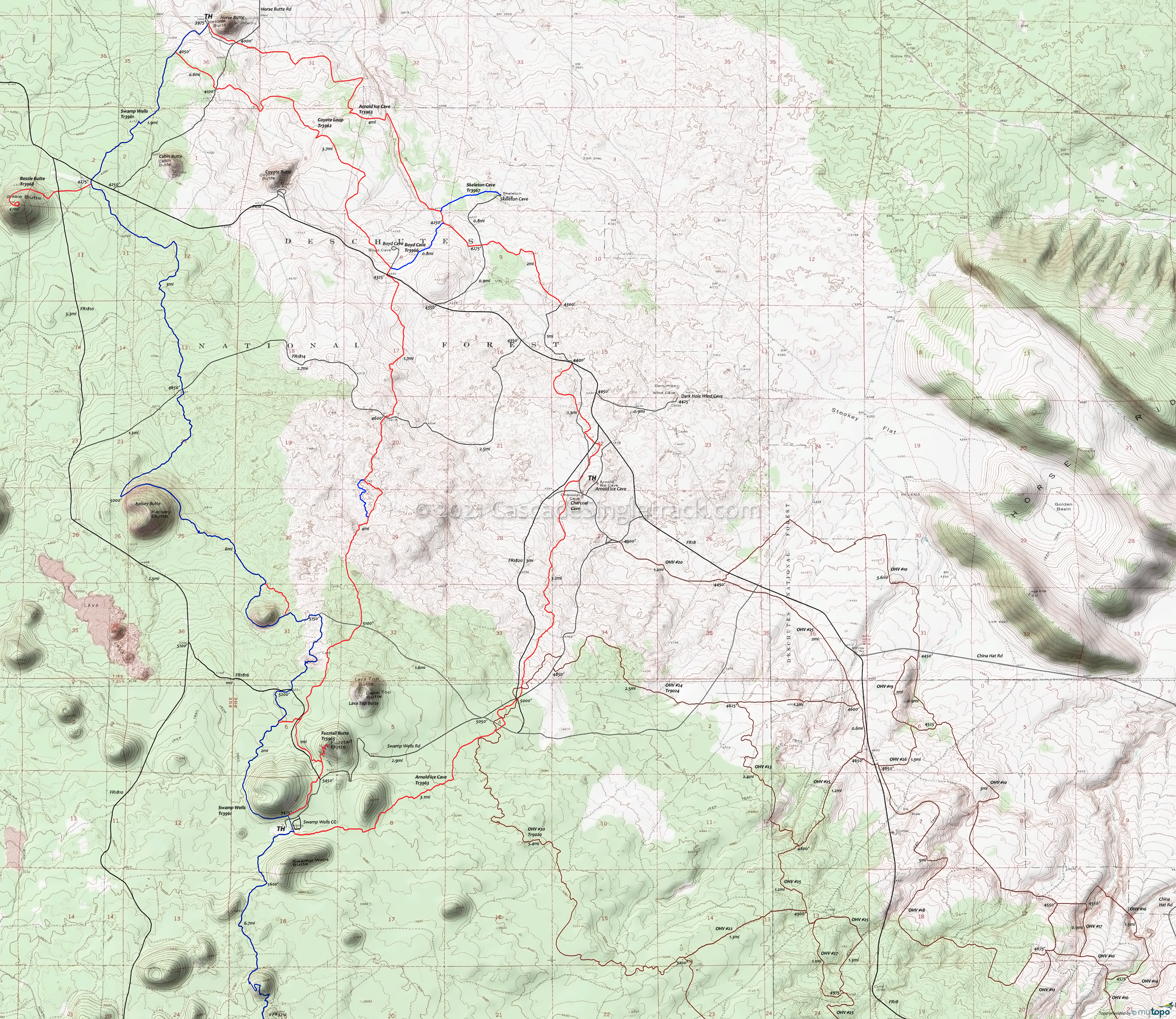 Arnold Ice Cave Trail 3963, Bessie Butte Trail 3968, Boyd Cave Trail 3966, Coyote Loop Trail 3962, Fuzztail Butte Trail 3965, Skeleton Cave Trail 3967, Swamp Wells Trail 3961 Trails Area Topo Map