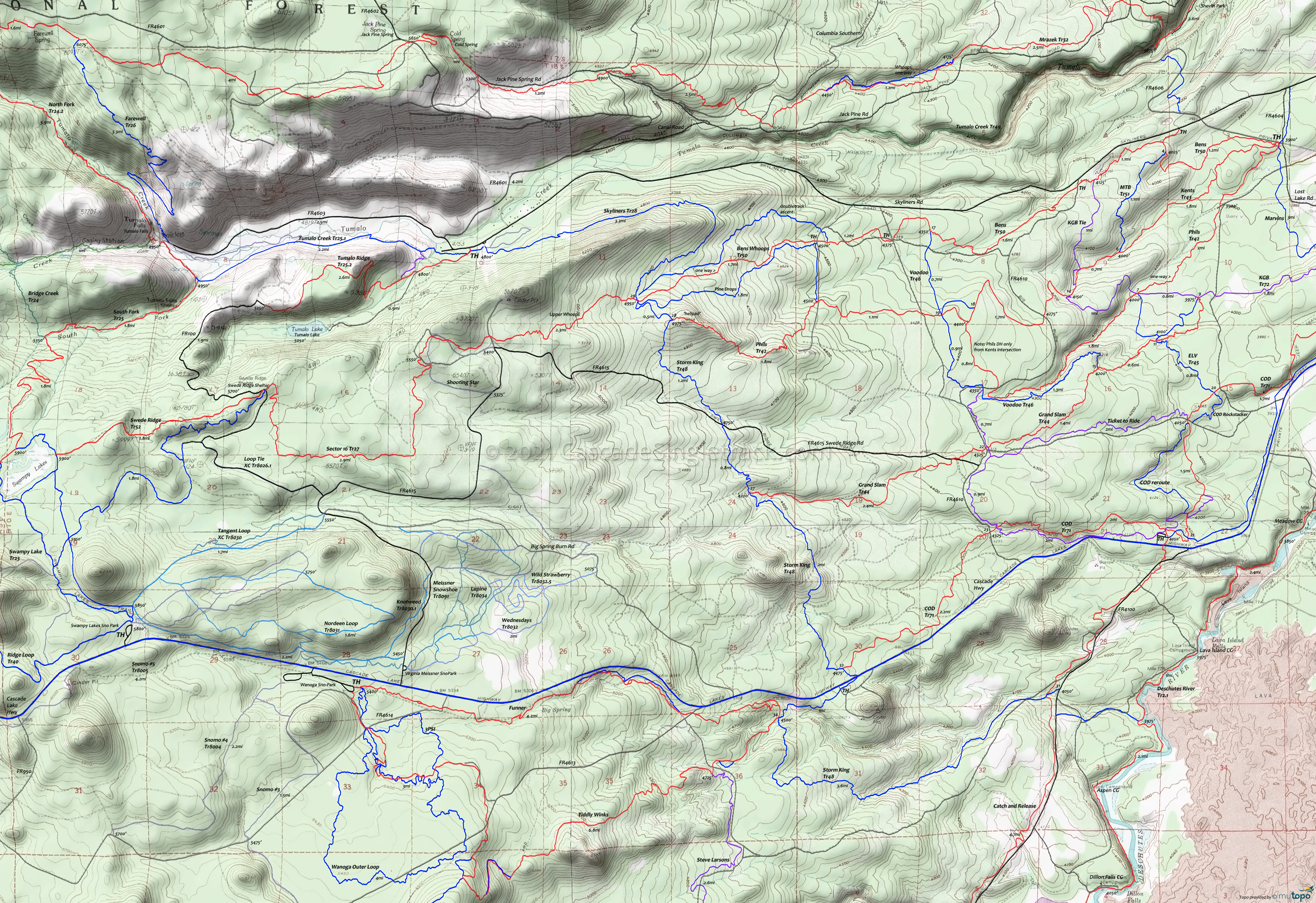  Bens Trail 50, Phils Trail 42, Kents Trail 43, MTB Trail 51, Sector 16 Trail 27, Skyliners Trail 28, Storm King Trail 48 Area Topo Map