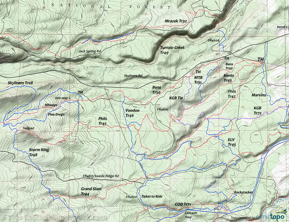 Bens, Bens Whoops, Kents, Phils, MTB Trails Topo Map