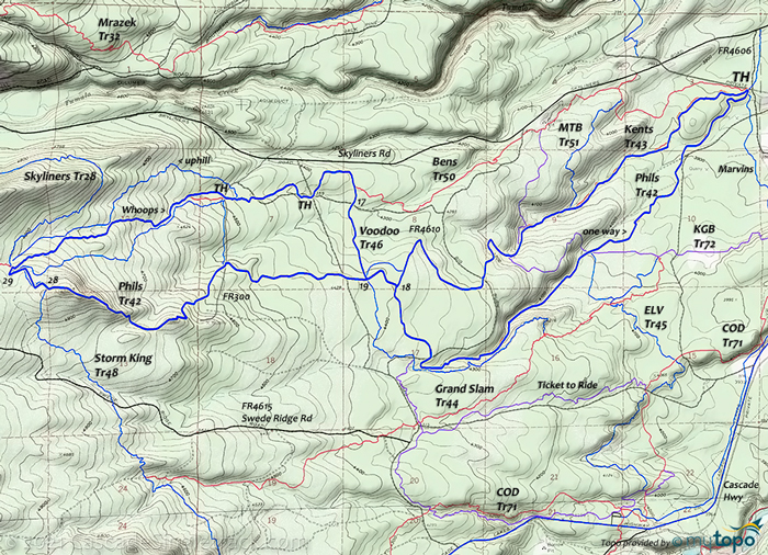 View of Kents, Storm King, Bens Whoops, MTB CW Loop Topo Map