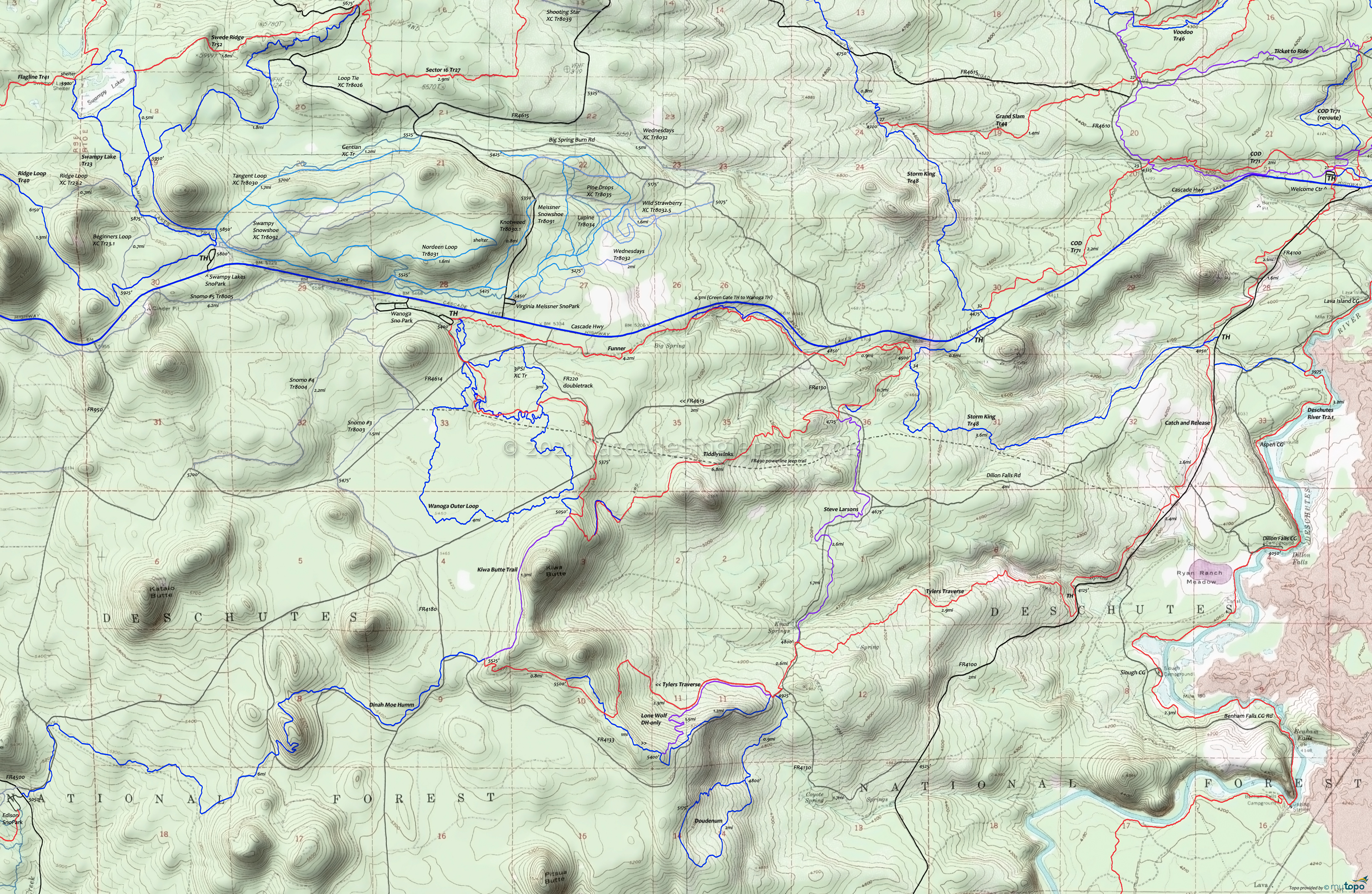 Wanoga Sno Park Trails Area Topo Map