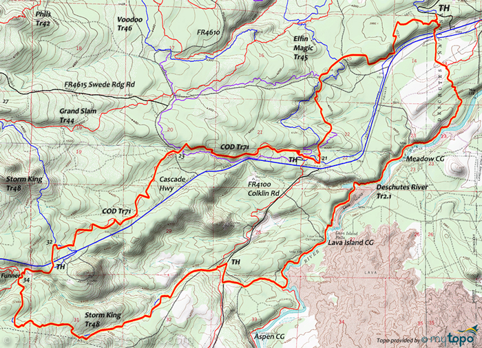 View of Deschutes River Trail, Storm King, COD CW Loop Topo Map