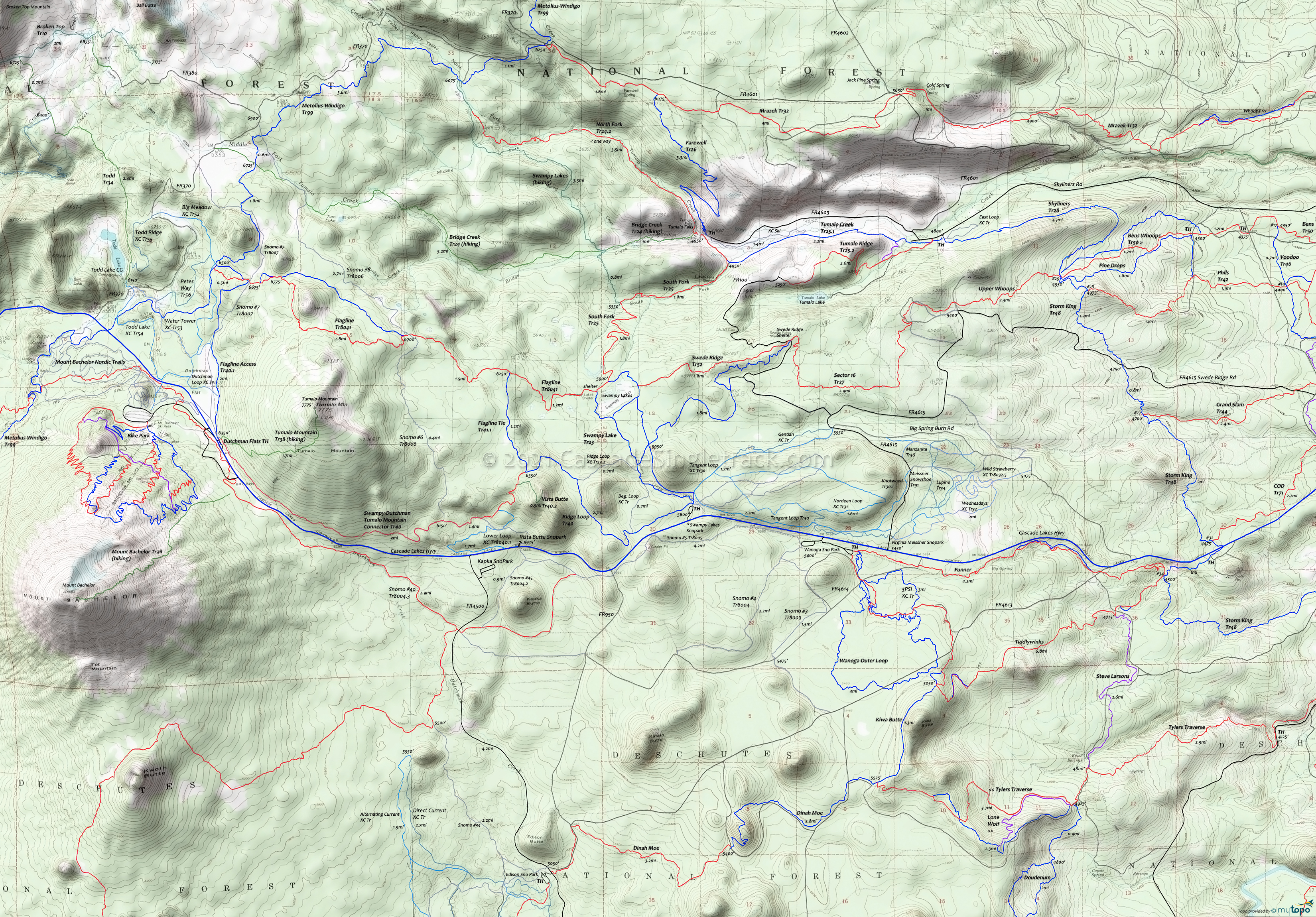 Flagline Trail 41, Flagline Access Trail 40.1, Flagline Tie Trail 41.1, Metolius-Windigo Trail 99, Swampy-Dutchman Trail 40, Swampy Lake Tr23, Swampy Loop Tr23.2, Swede Ridge Tr52 Trails Area Topo Map