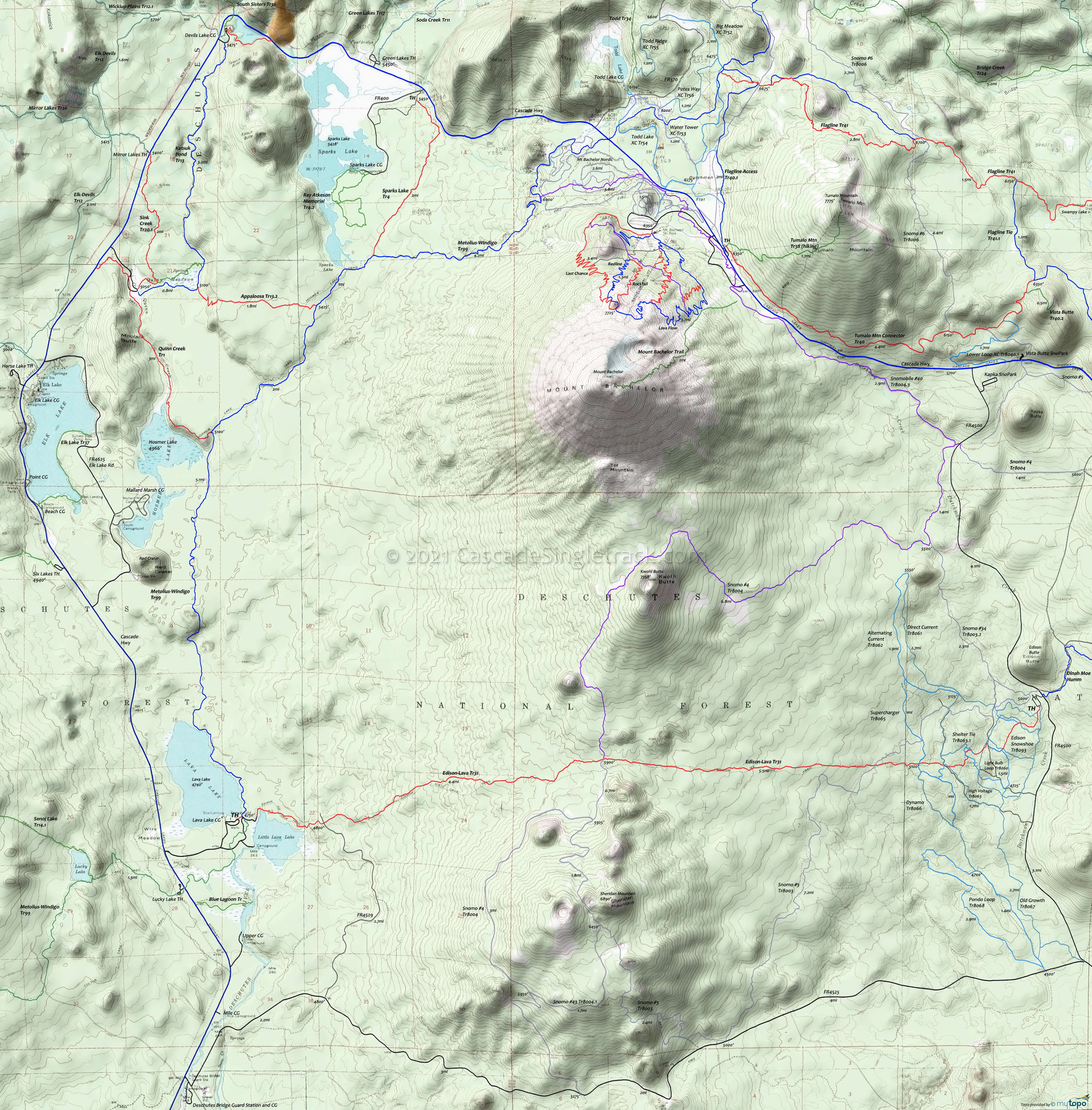 Edison-Lava Trail 31, Metolius-Windigo Trail 99, Snowmobile #4 Tr8004, Snowmobile #40 Tr8004.3 Area Topo Map