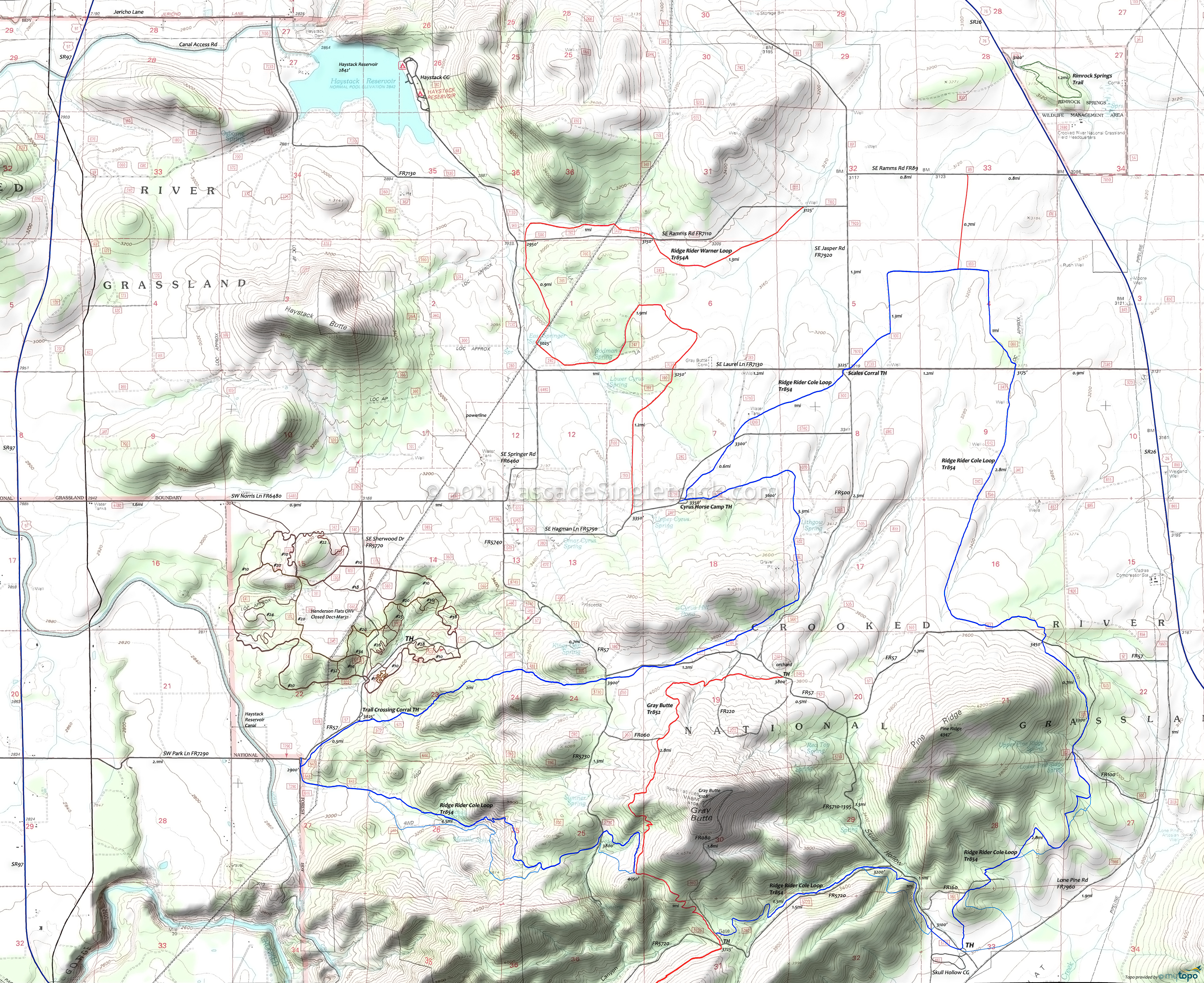 Ridge Rider Trail 854 - Cole Loop, Ridge Rider Trail 854A - Warner Loop Area Topo Map