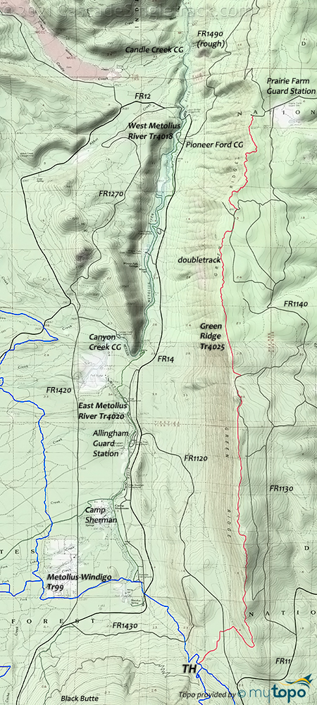 Green Ridge Trail #25, West Metolius River Trail 4018, East Metolius River Trail 4020 Topo Map