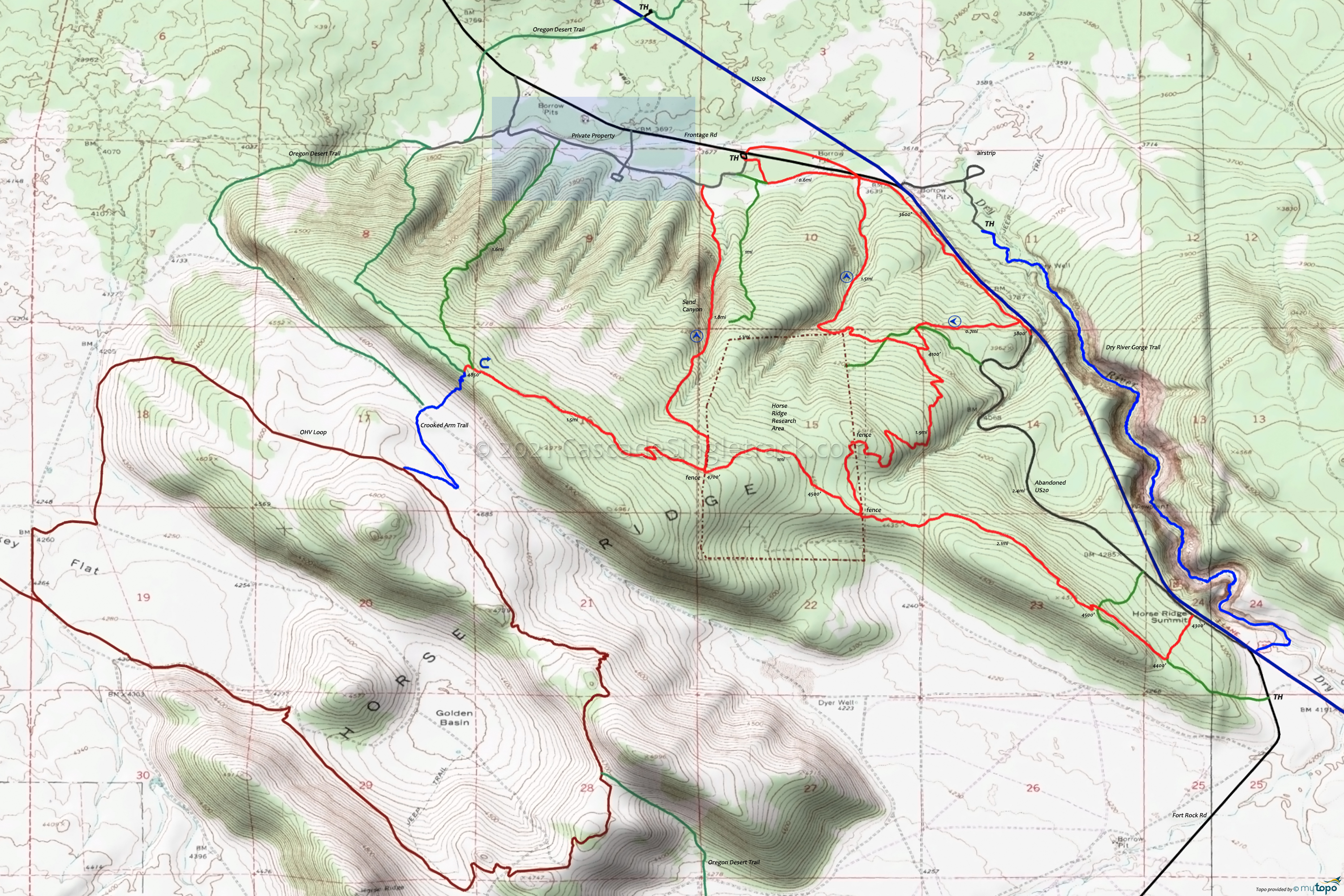 Horse Ridge Trails Area Topo Map