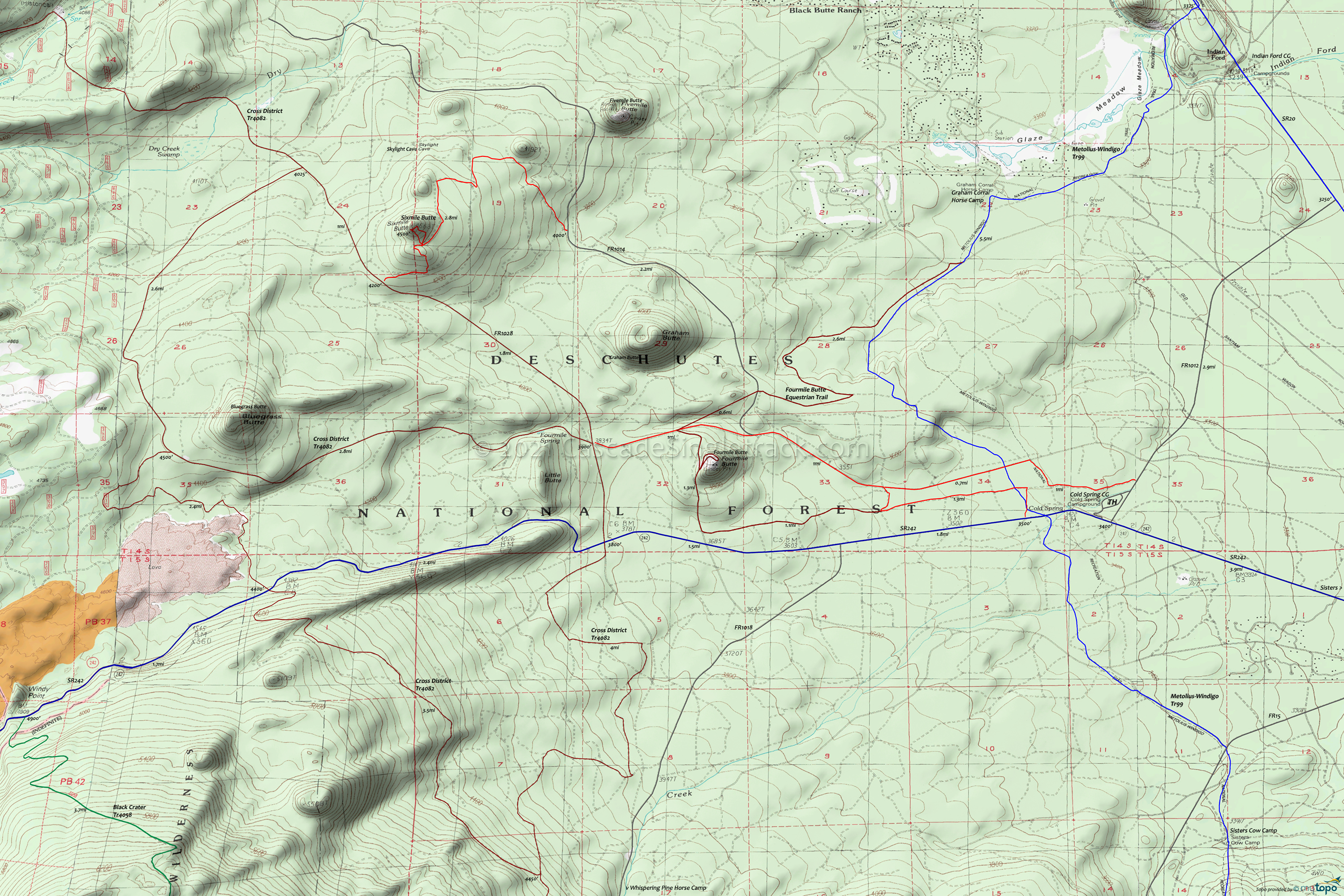 Sixmile Butte Trails Area Topo Map