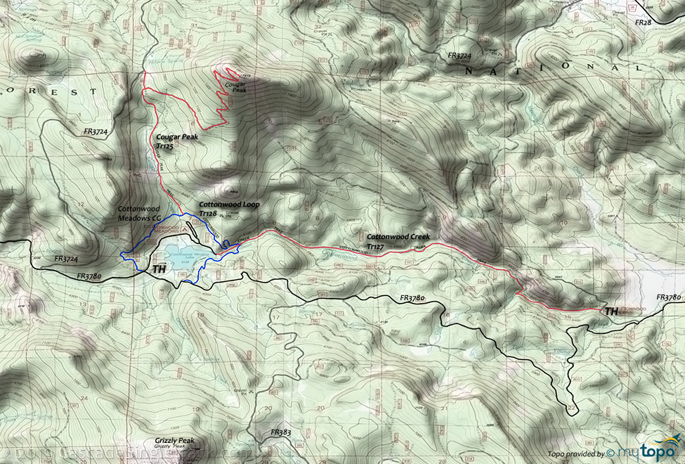 Cottonwood Creek Trail #127 Topo Map