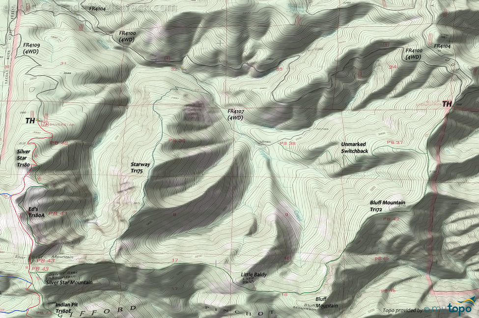 Bluff Mountain, Starway, Silver Star, Tarbell, Sturgeon Rock and Chinook Trails Topo Map
