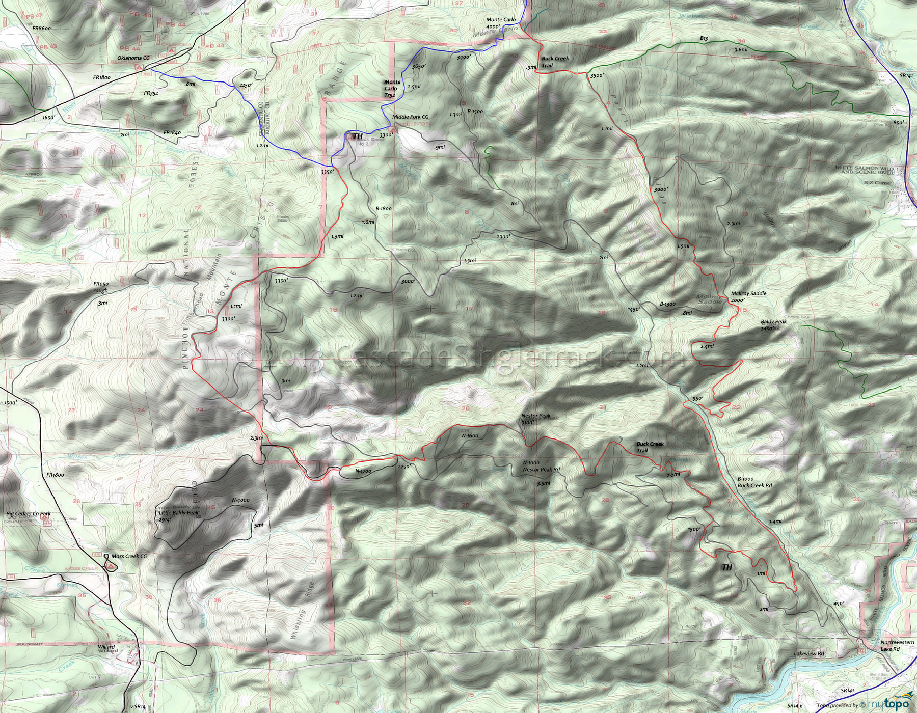Buck Creek Trail Area Topo Map