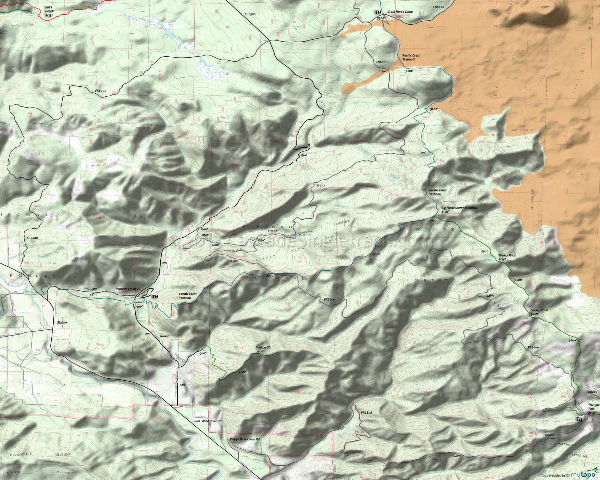 Grassy Knoll Trail 146, Pacific Crest Trail 2000-H Trails Area Topo Map