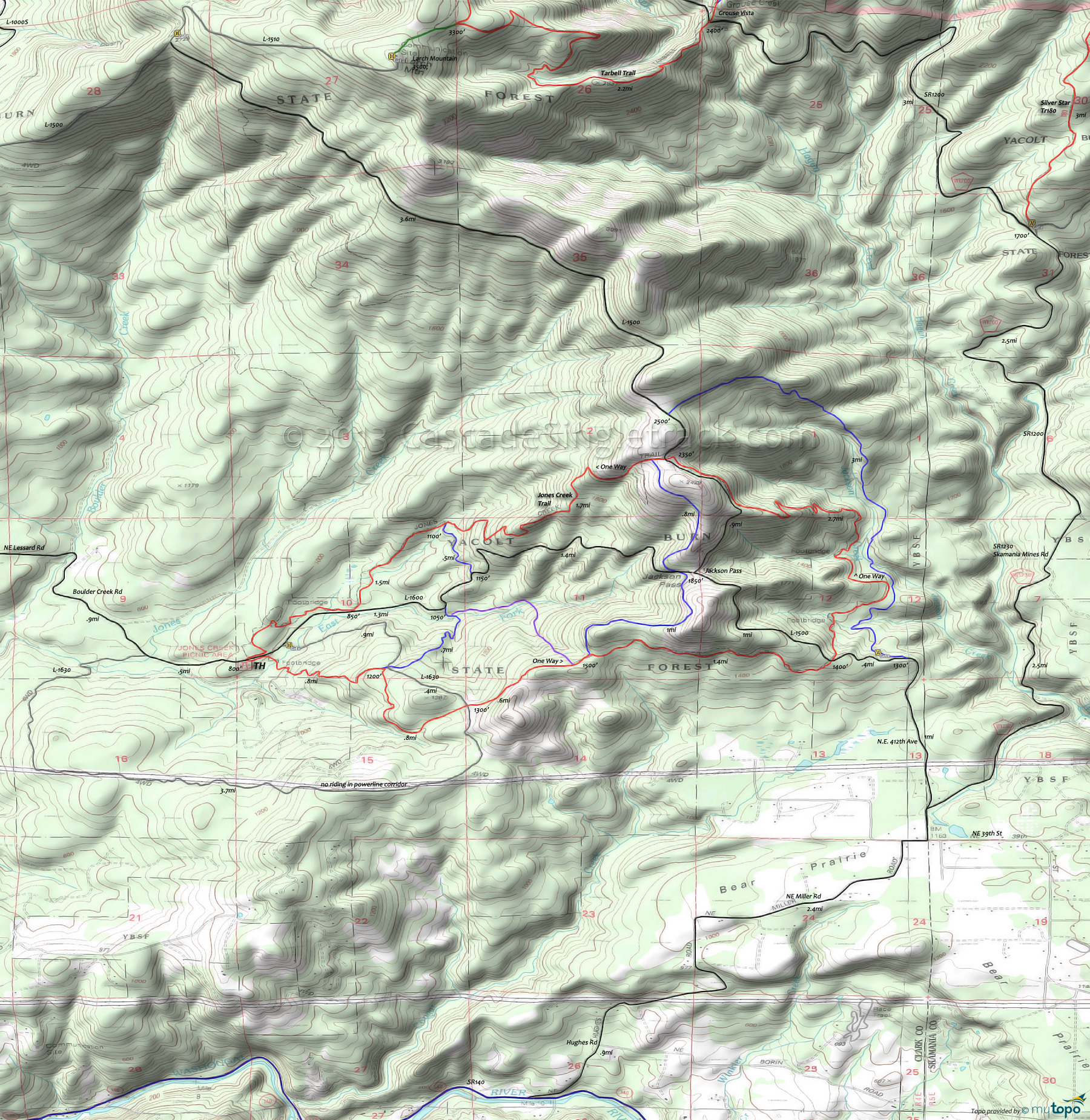 Jones Creek Trail Area Topo Map