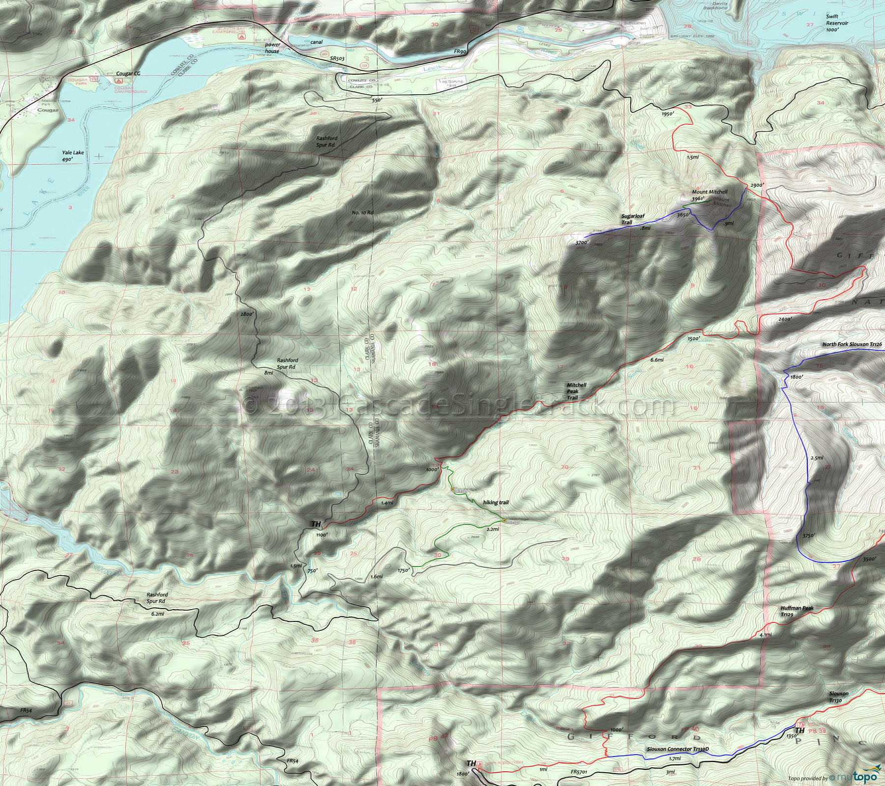 Mitchell Peak Trail, Sugarloaf Trail Area Topo Map