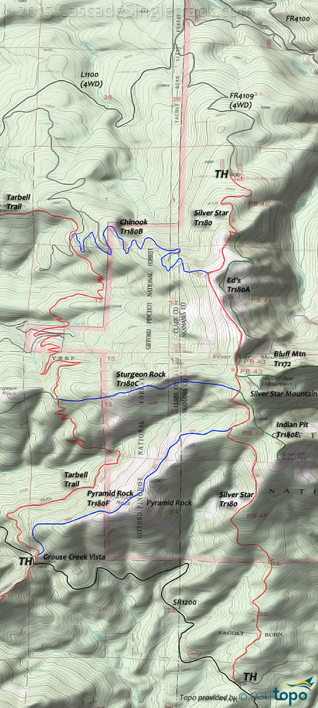 Silver Star, Chinook, Pyramid Rock, Sturgeon Rock, Indian Pit Trails Topo Map