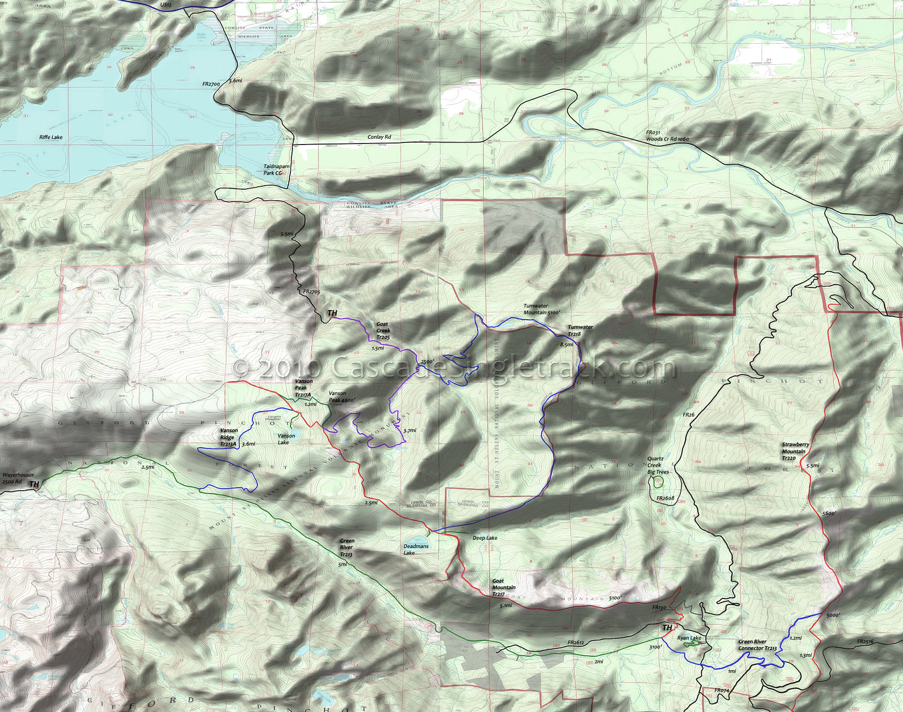 Goat Mountain Trail 217, Green River Trail 213, Tumwater Trail 218, Vanson Peak Trail 217A, Vanson Ridge Trail 213A Area Topo Map