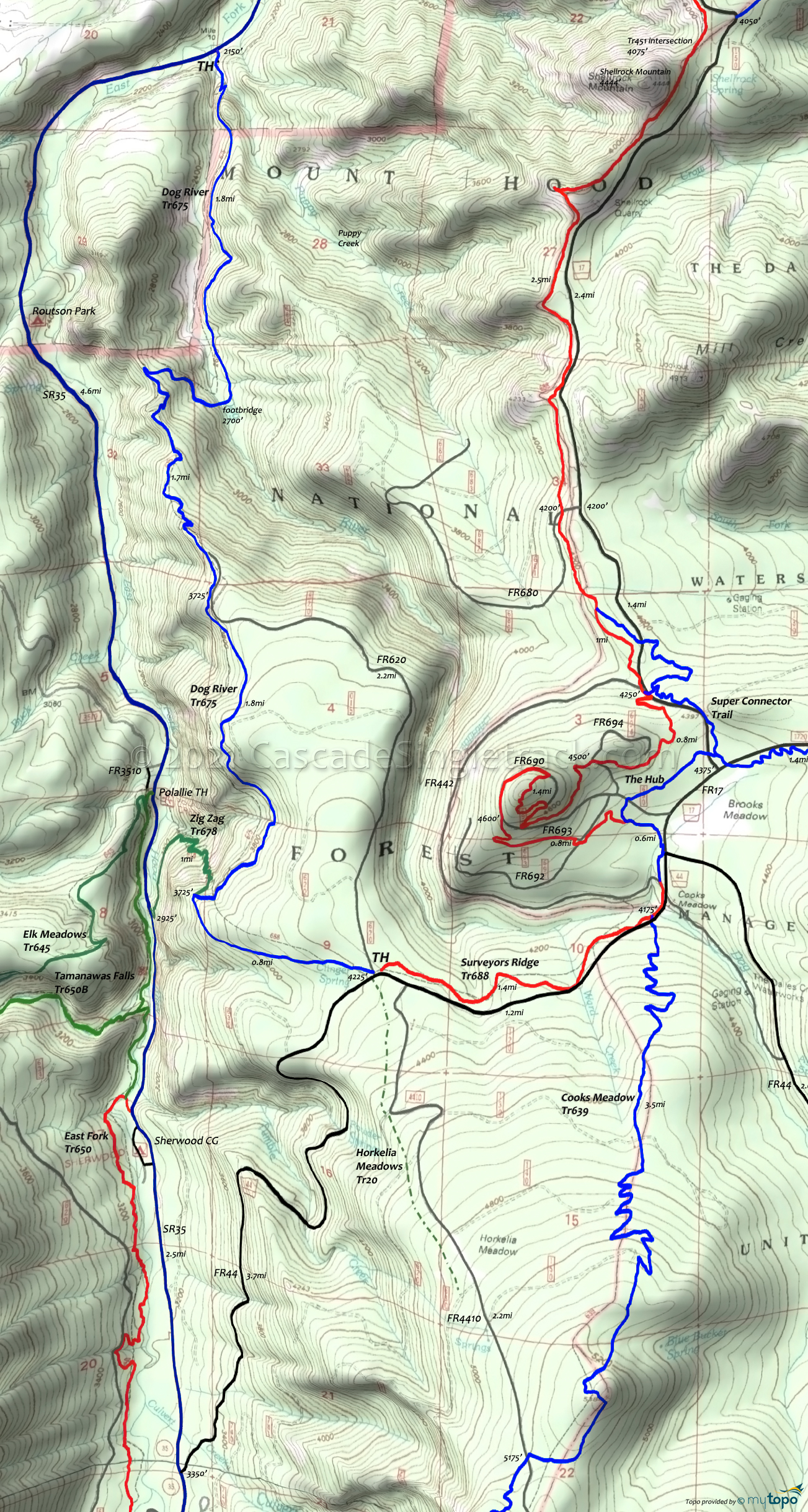 Dog River Trail 675, Zig Zag Trail 678 Area Topo Map