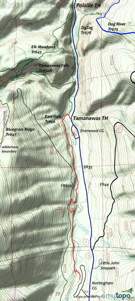 East Fork, Bluegrass Ridge, Elk Meadows, Tamanawas Falls Topo Map