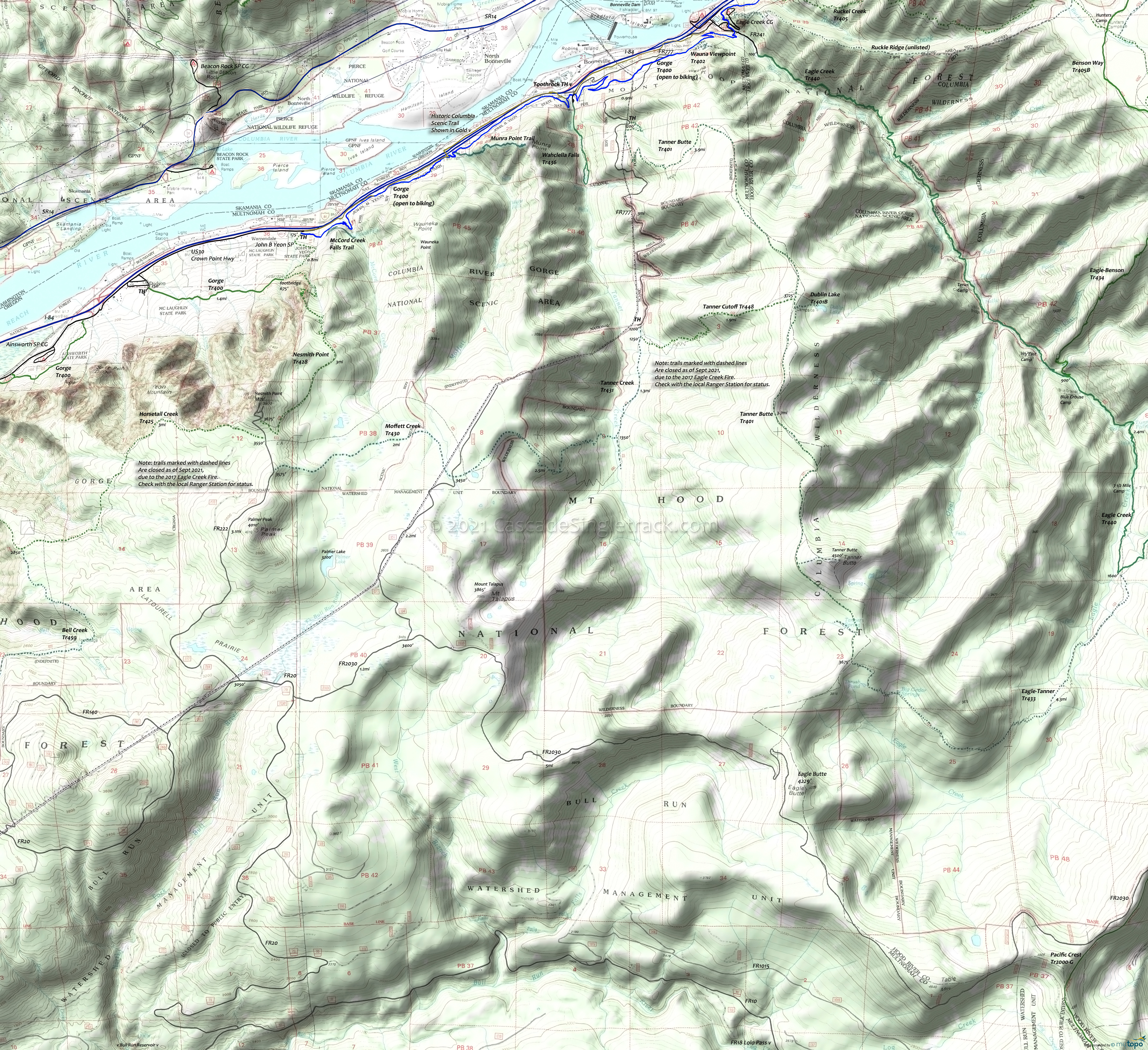 Moffett Creek Trail 430, Nesmith Point Trail 428, Tanner Creek Trail 431 Trails Area Topo Map