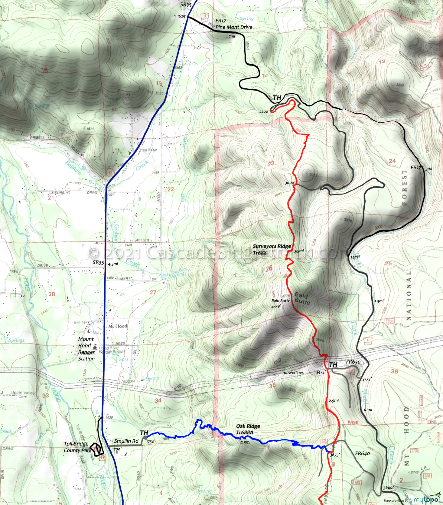 Oak Ridge Trail 688A, Surveyors Ridge Trail 688 Area Topo Map