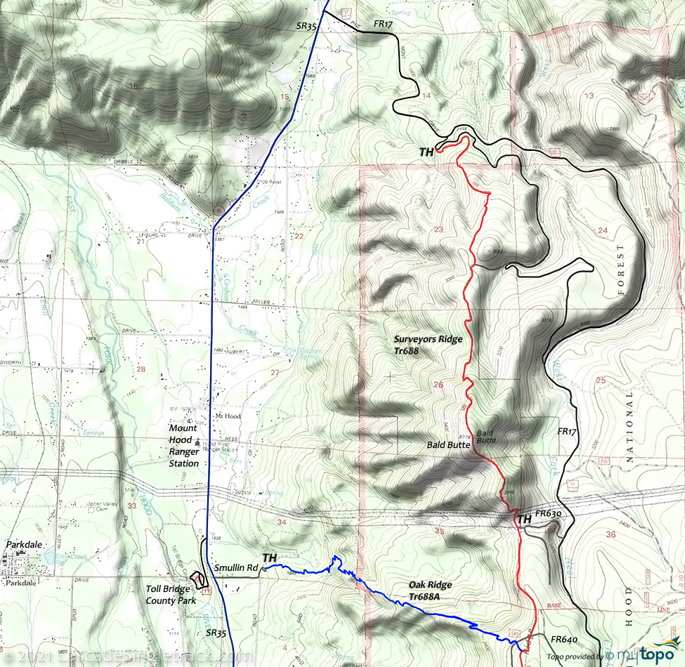 Oak Ridge Trail #688A Topo Map