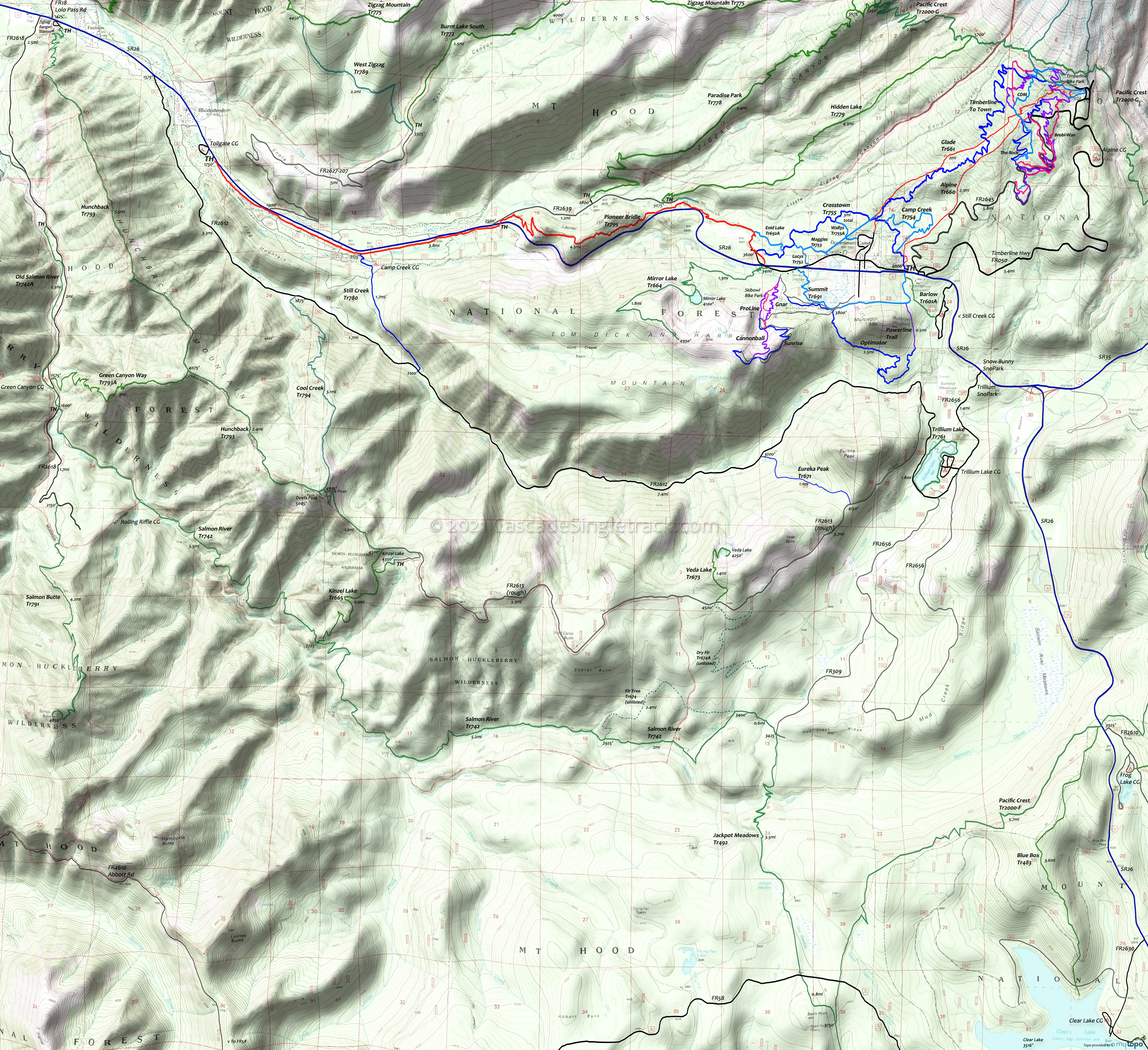 Crosstown Trail 755, Pioneer Bridle Trail 795, Still Creek Trail 780 Area Topo Map