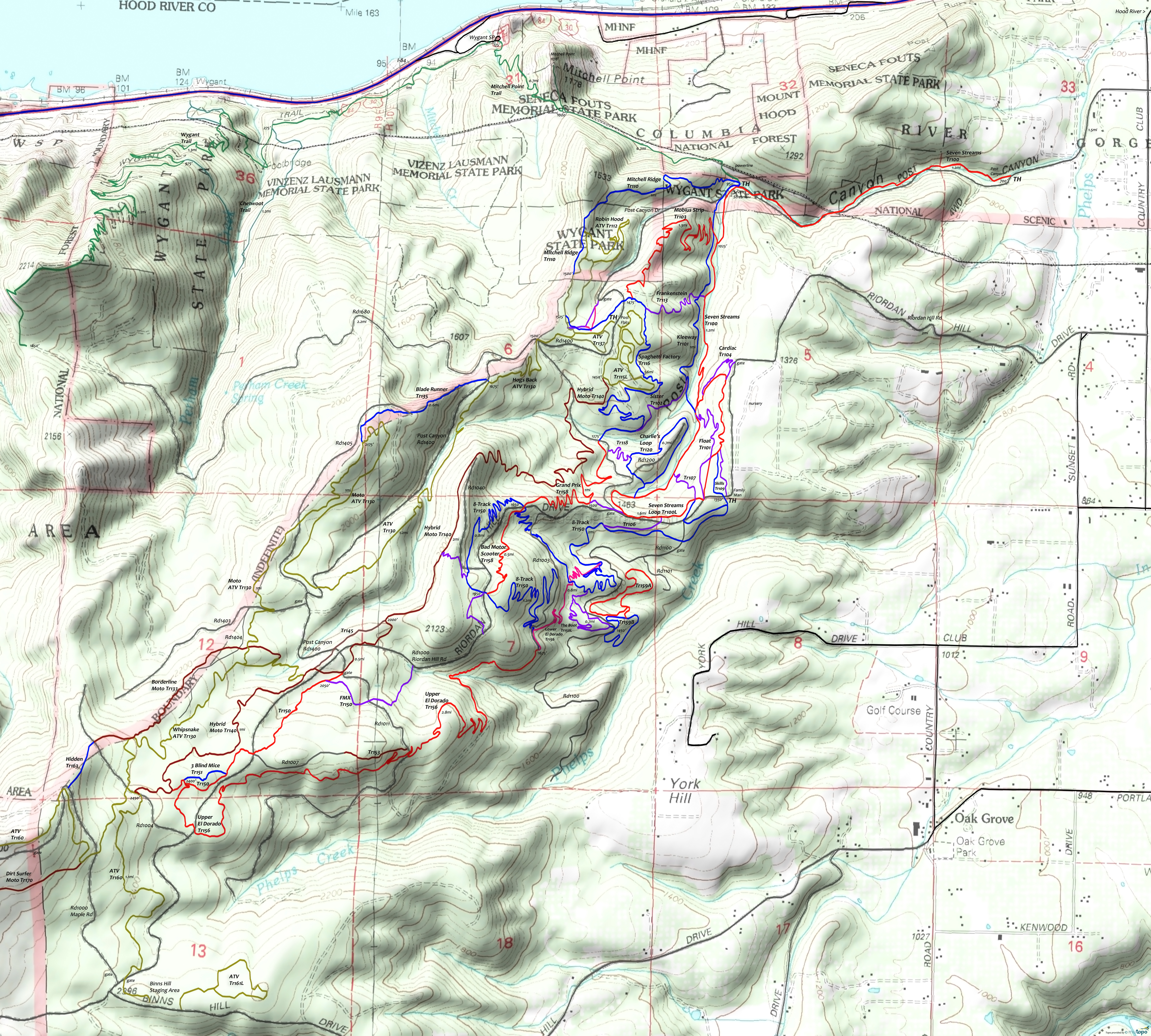 Post Canyon - Seven Streams Trails Area Topo Map