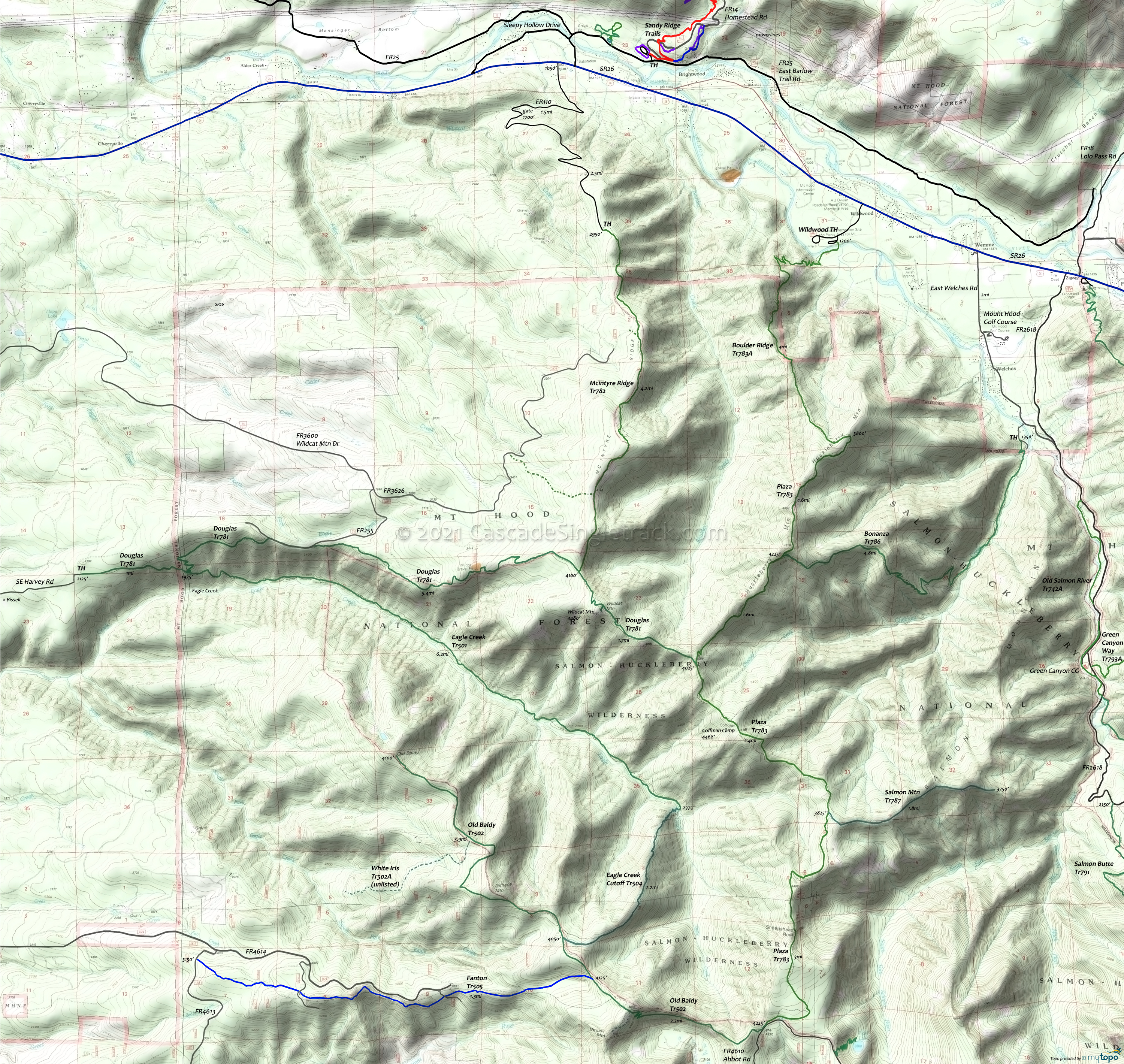 Salmon Huckleberry Wilderness McIntyre Ridge, Eagle Creek, Plaza, Douglas Trails Area Topo Map