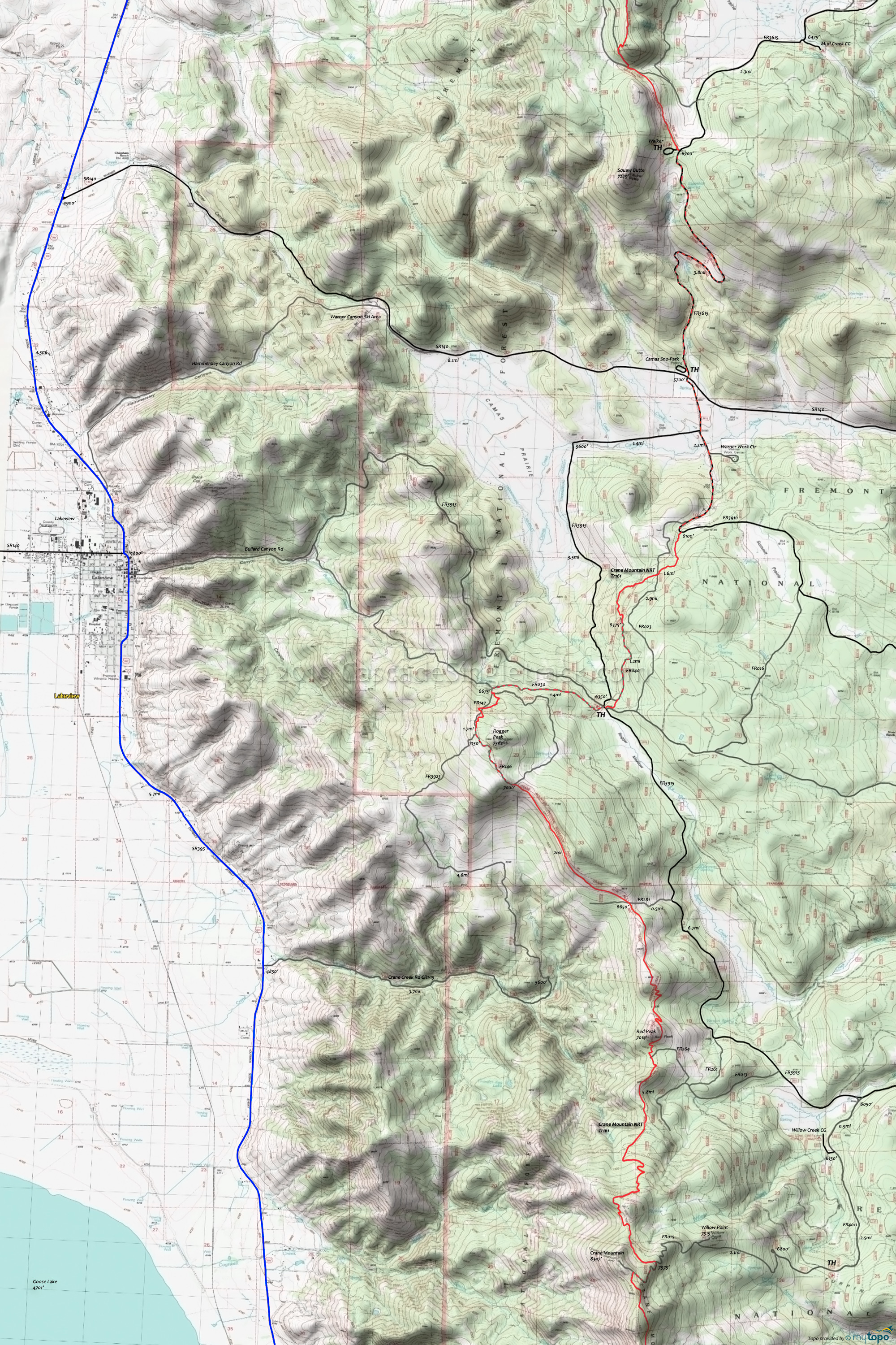  Rogger Meadow to Crane Mountain Area Topo Map