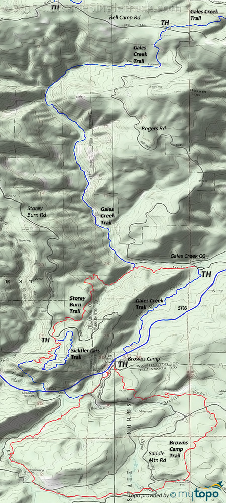 Gales Creek, Browns Camp and Storey Burn Trails Topo Map