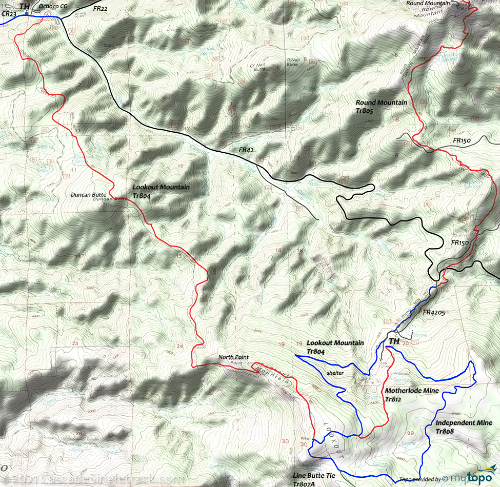 Lookout Mountain Trail, Independent Mine Trail Topo Map