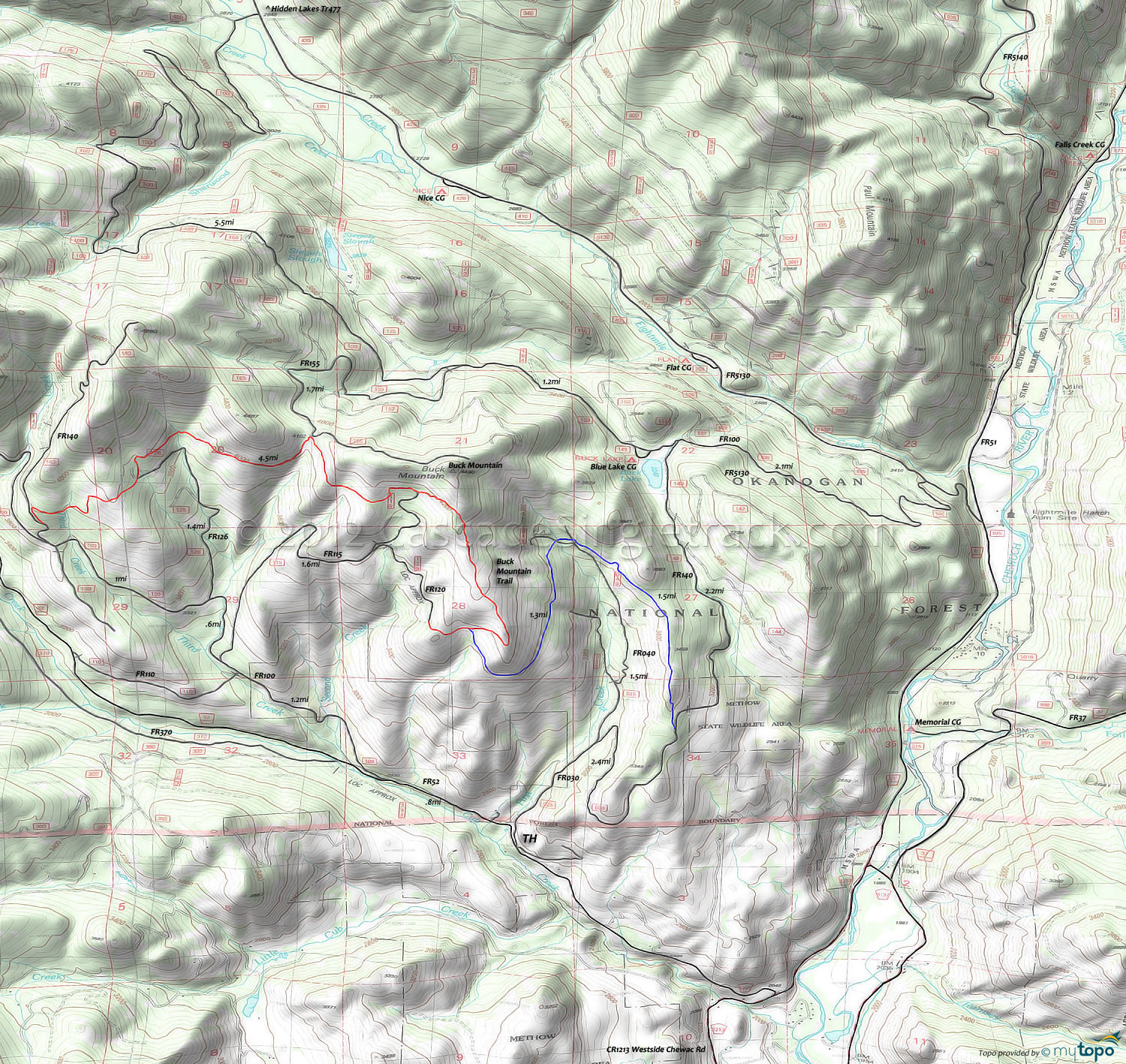 Buck Mountain Trail Area Topo Map