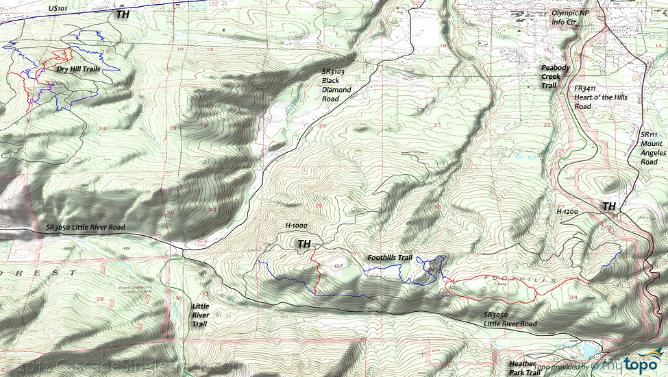 Dry Hill and Foothills Trails Topo Map
