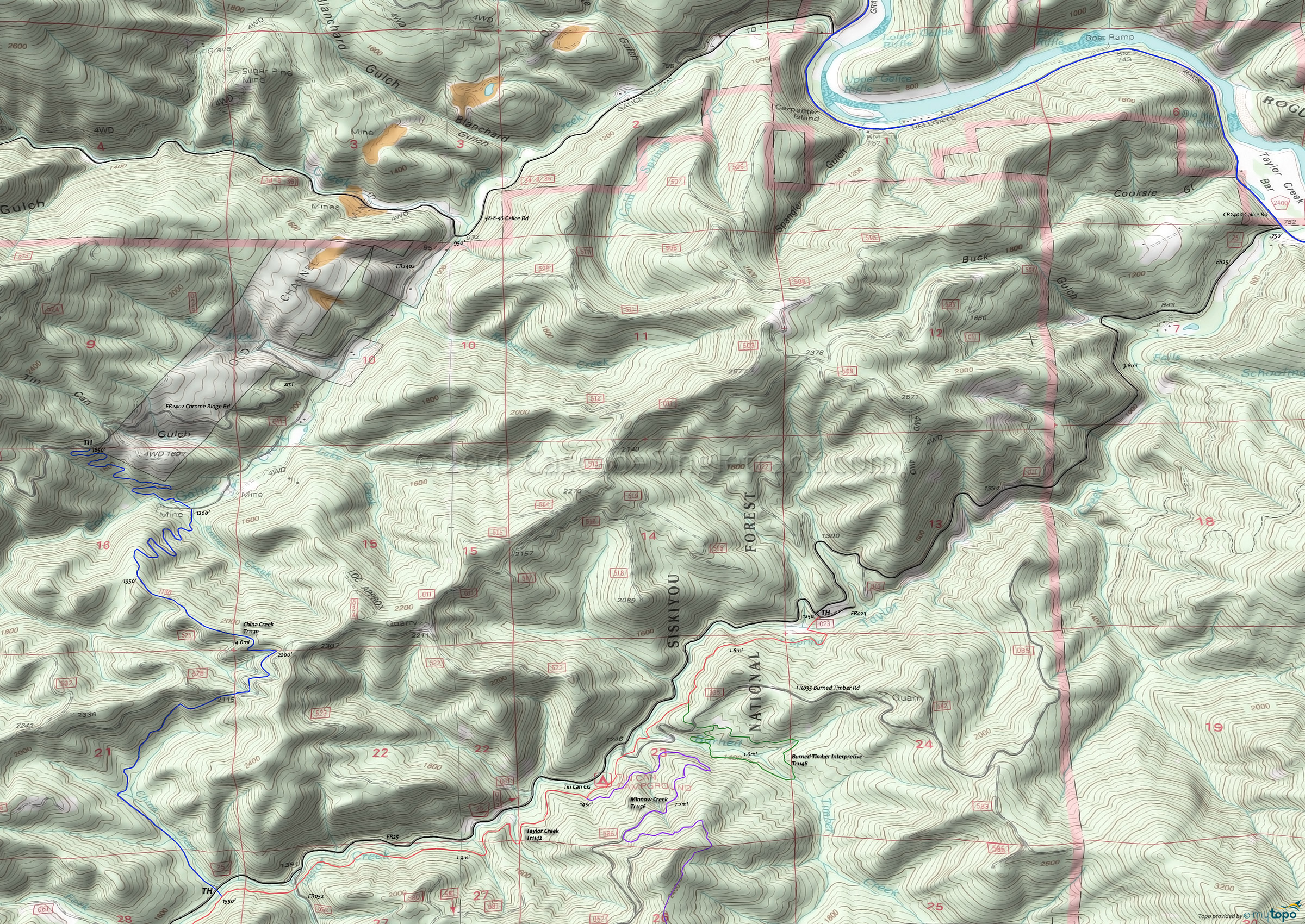 China Creek Trail 1130 Area Topo Map