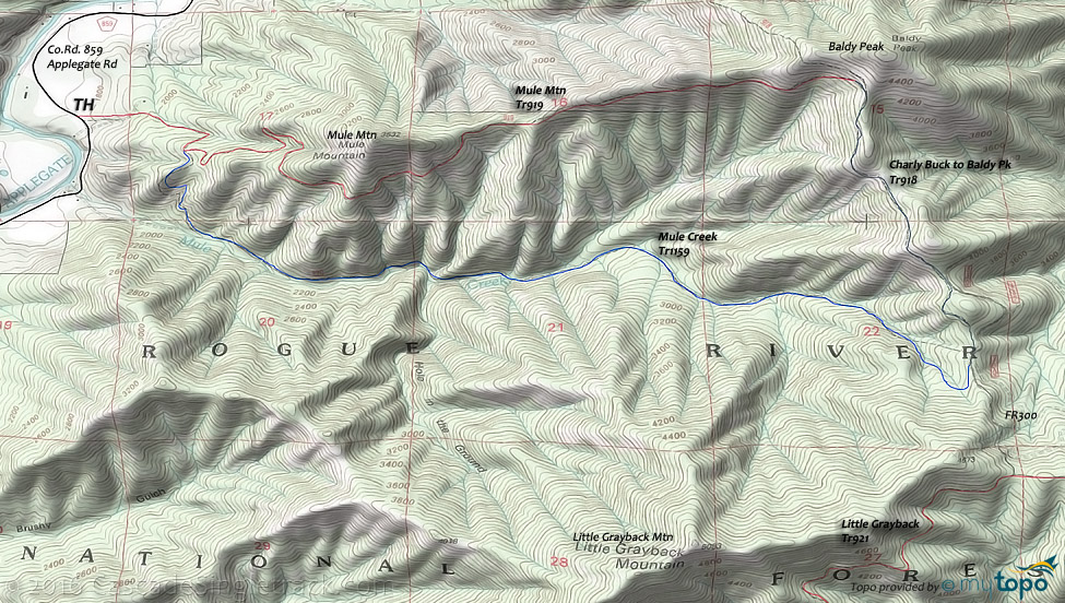 Mule Creek, Mule Mountain Trail #919 Topo Map
