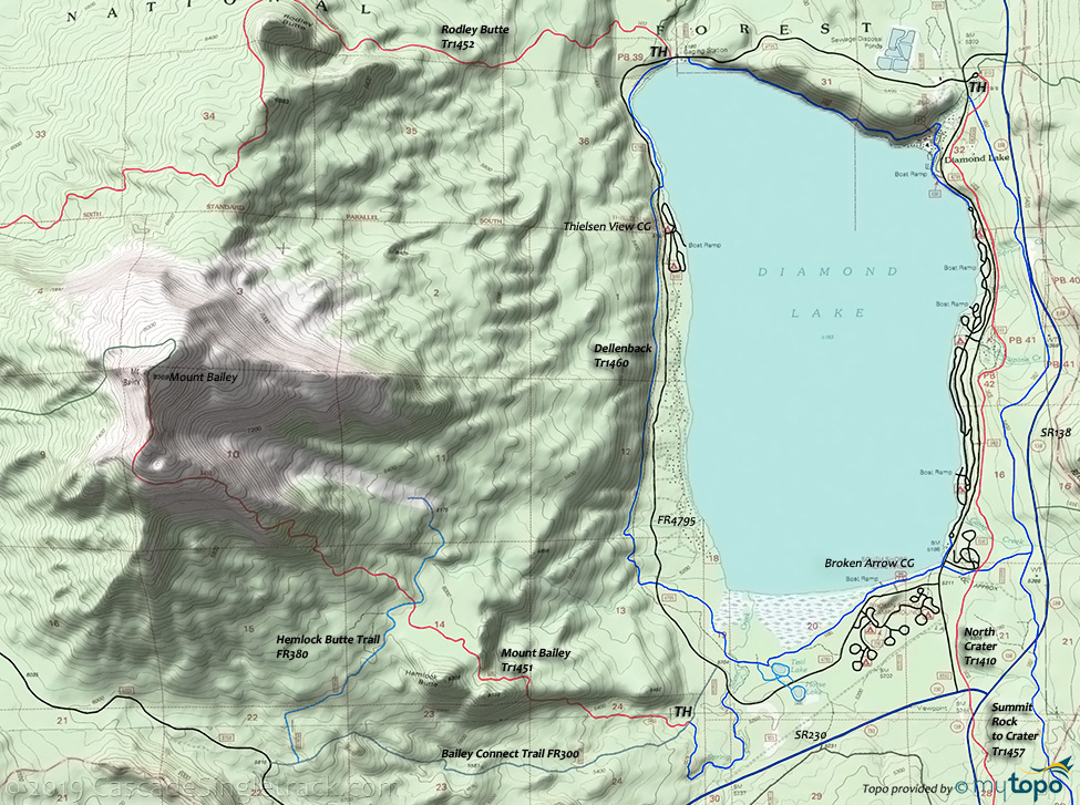 Diamond Lk to Mt Bailey Trail #1451 Topo Map