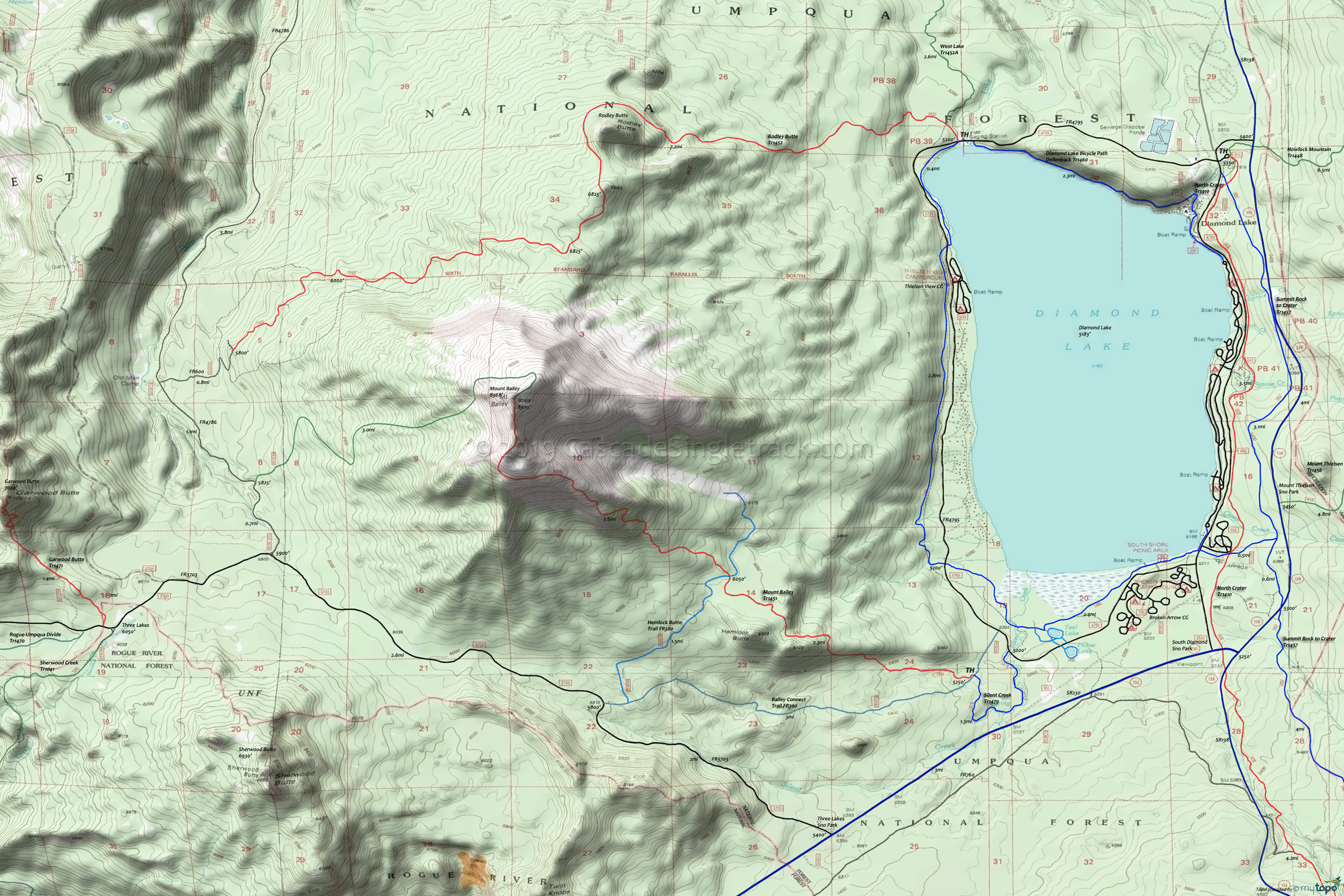  Diamond Lake to Mount Bailey Area Topo Map