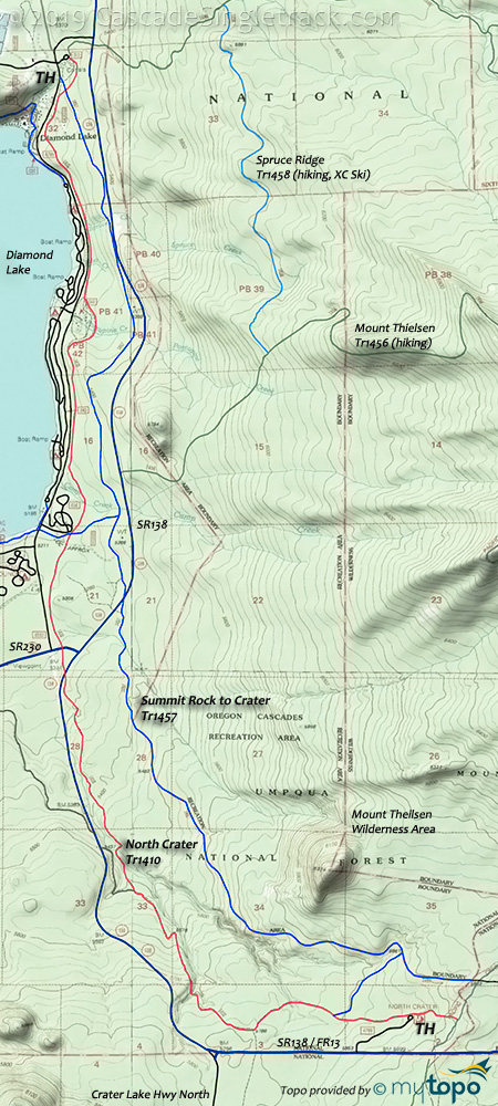 Diamond Lk to Crater Lk Trail #1410 Topo Map