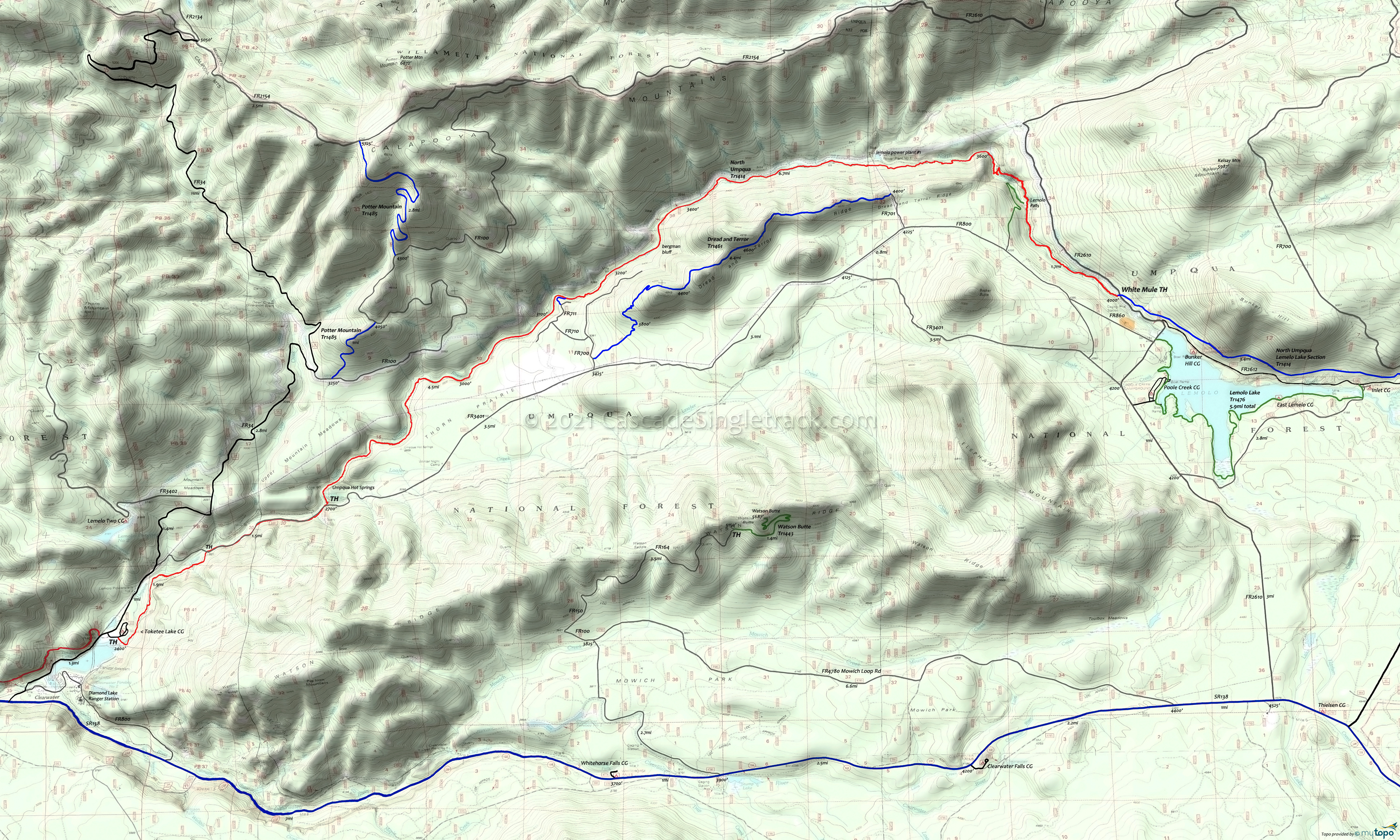 North Umpqua Trail 1414: Dread and Terror Area Topo Map