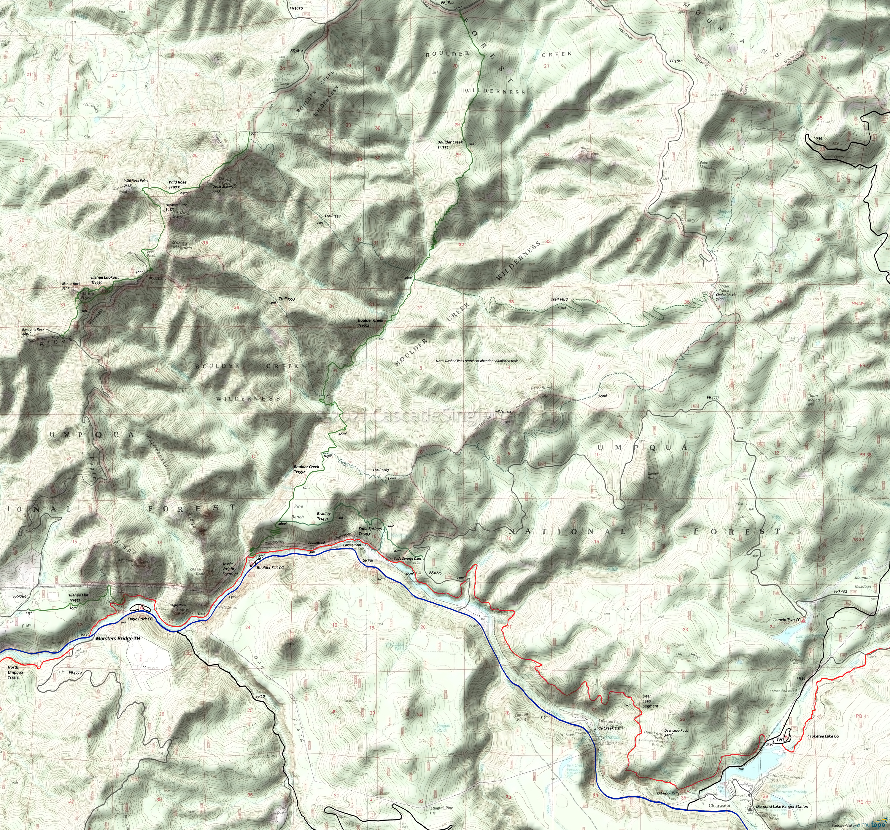 North Umpqua Trail 1414: Marsters to Toketee Area Topo Map
