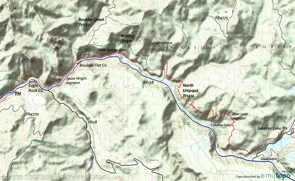 North Umpqua River Trail: Marsters to Toketee Trail #1414 Topo Map