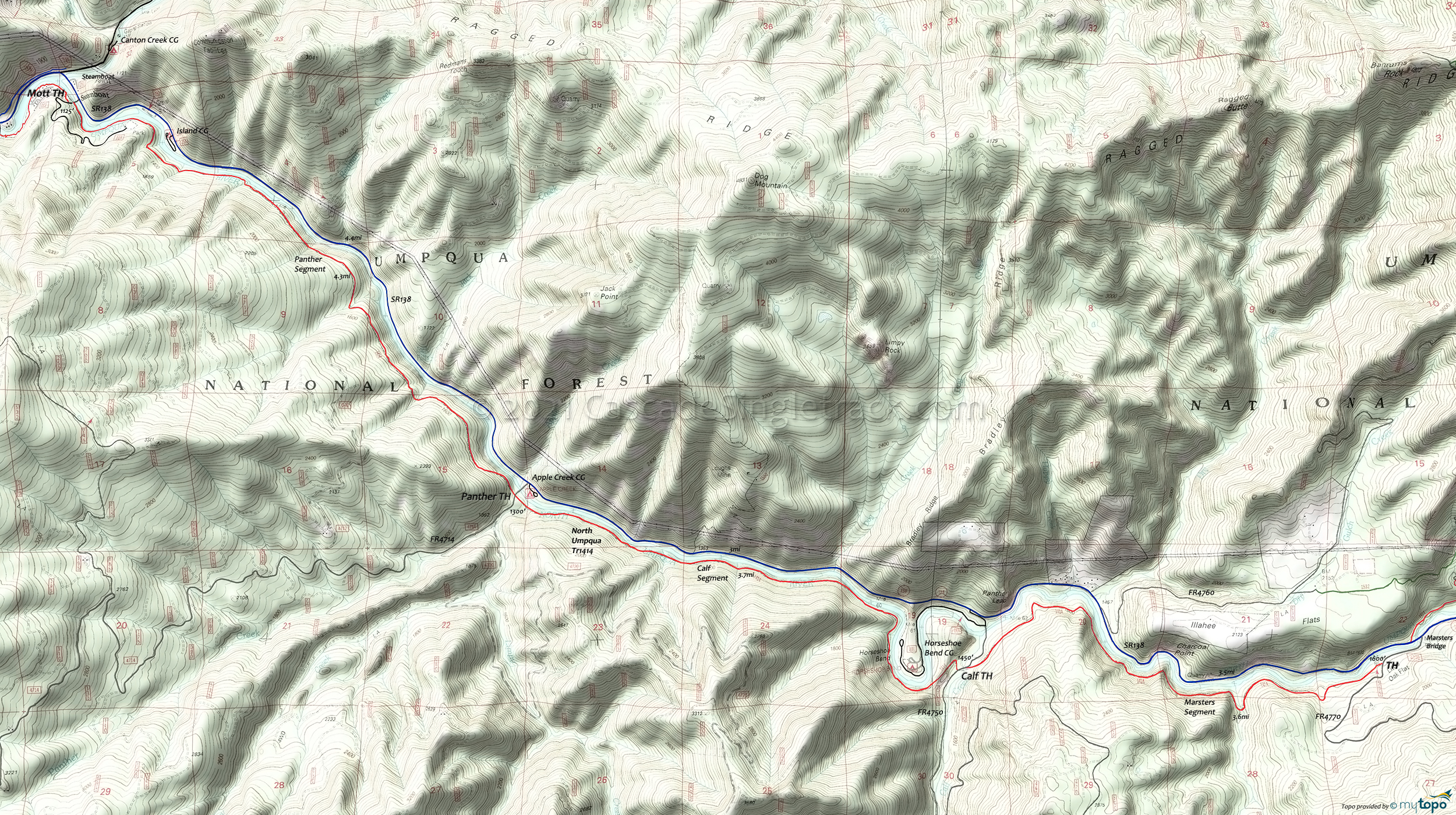 North Umpqua Trail 1414 Panther to Marsters Trail Area Topo Map