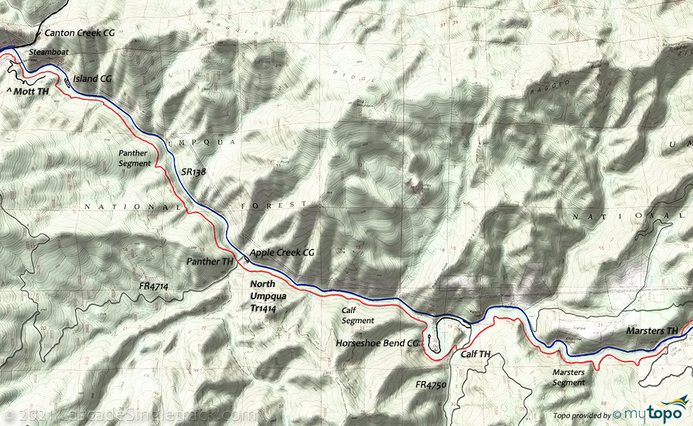 North Umpqua River Trail: Steamboat to Marsters Trail #1414 Topo Map