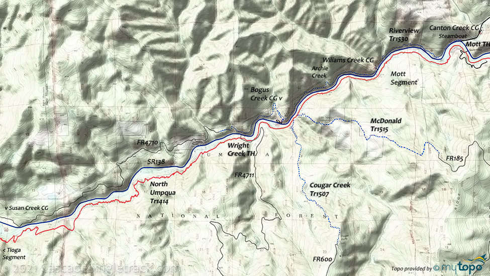 North Umpqua River Trail: Swiftwater to Steamboat Trail #1414 Topo Map