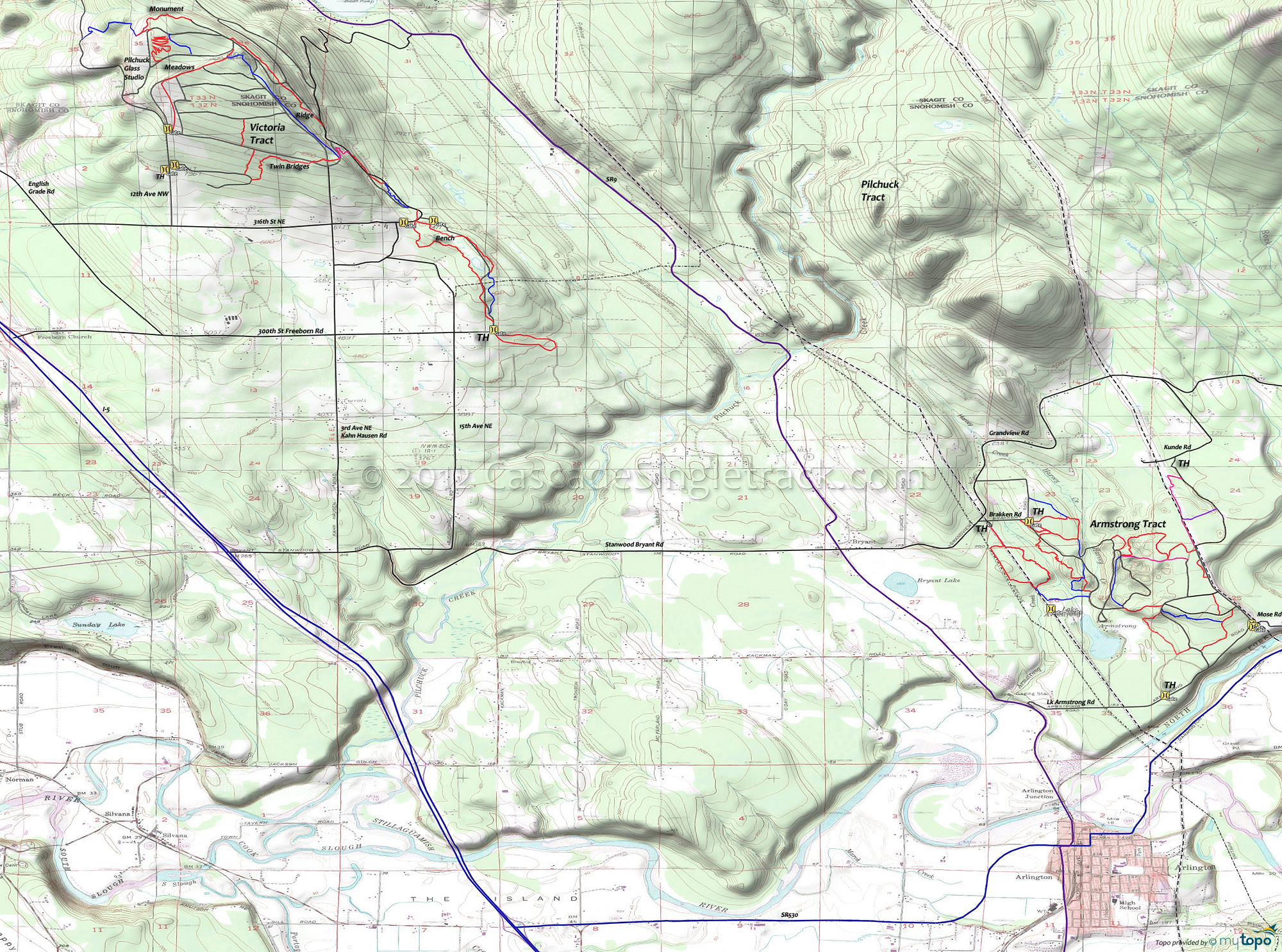 Pilchuck Tree Farm Victoria and Armstrong Tract Trails Area Topo Map