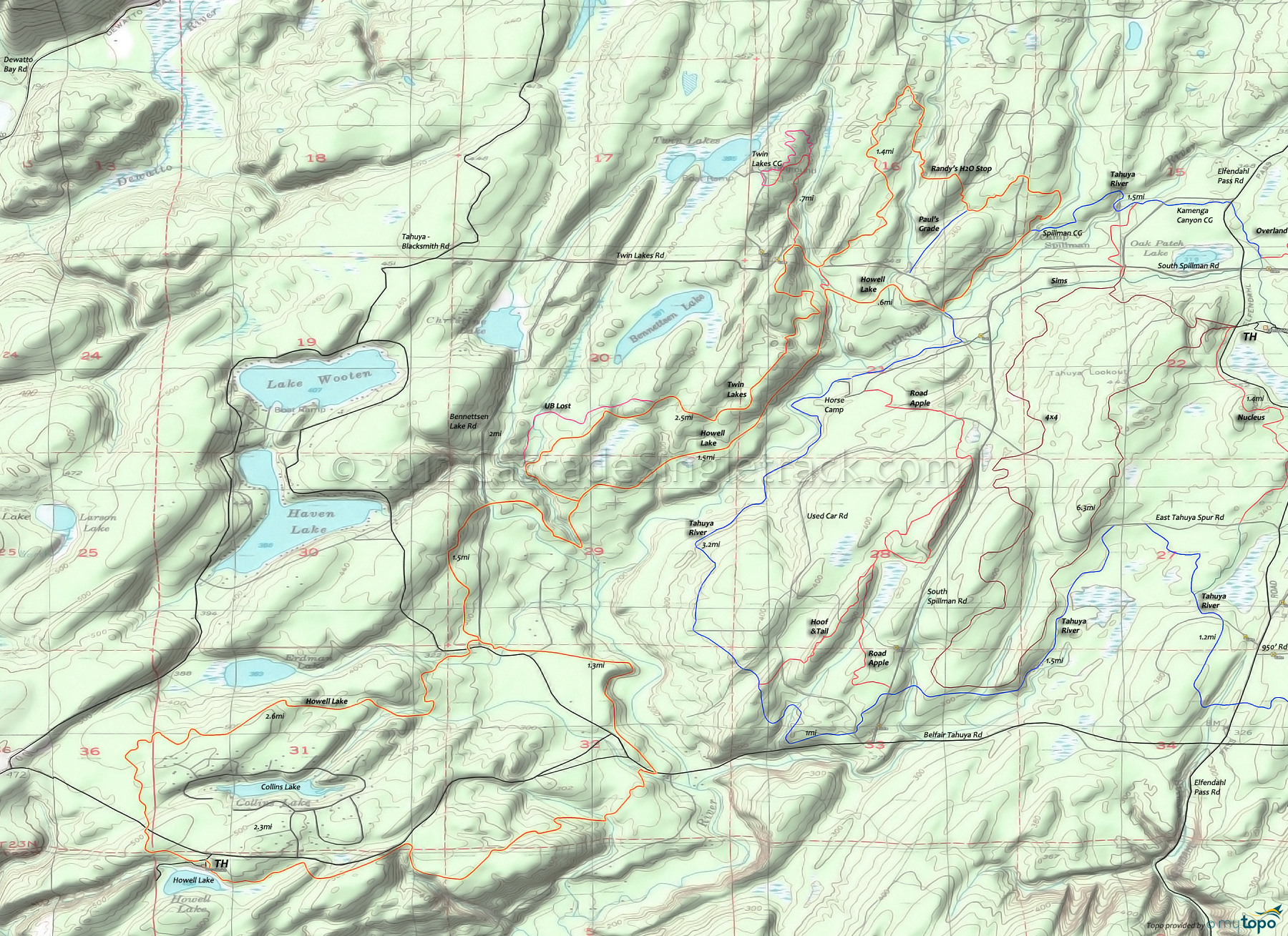 Tahuya State Forest: Howell Lake Trail, Twin Lakes Trail, Randy's H2O Stop Trail Area Topo Map